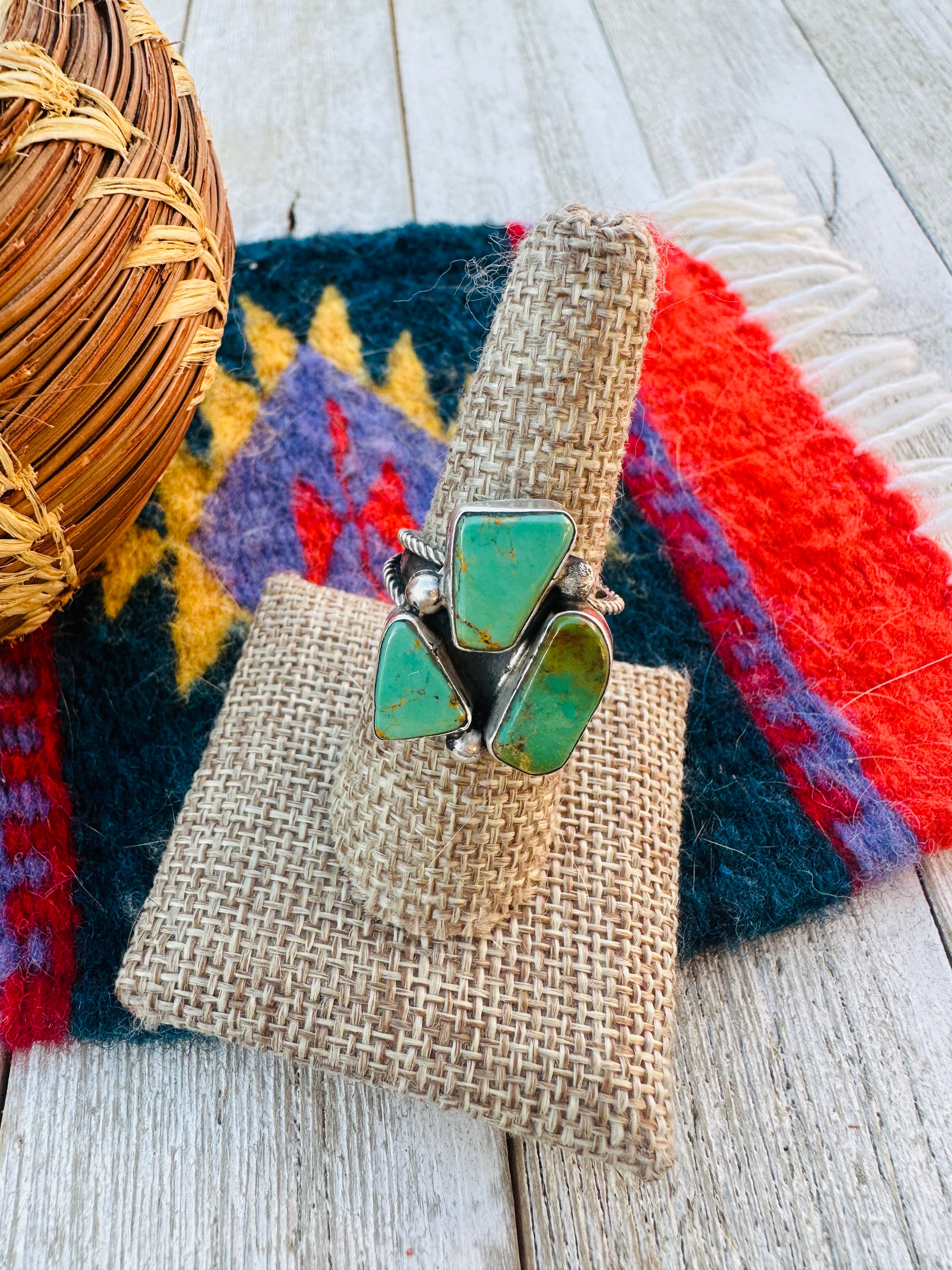 Handcrafted Royston Turquoise & Sterling Silver Adjustable Ring by Jacqueline Silver