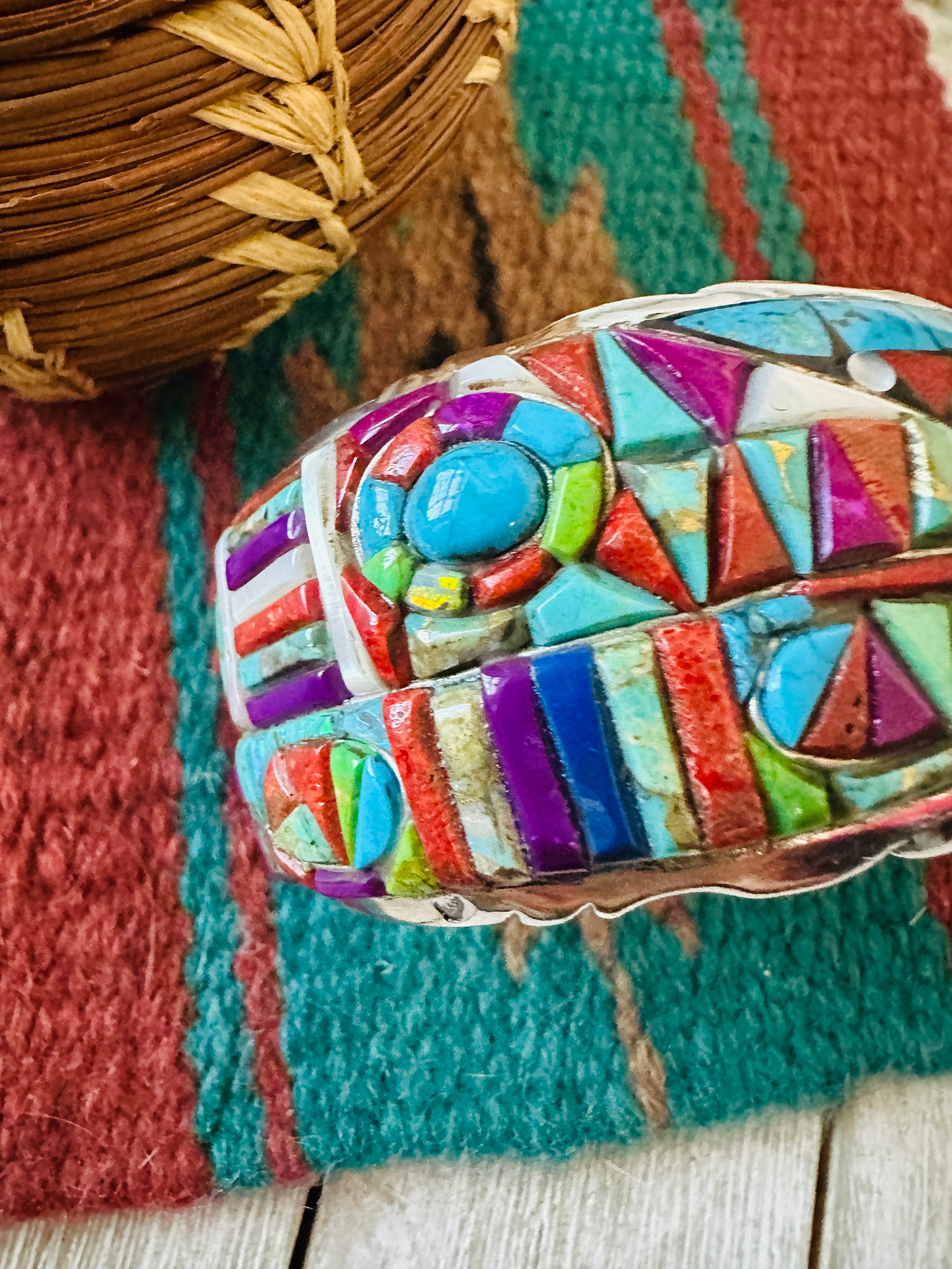 Handmade Sterling Silver Multi Stone Inlay Cuff