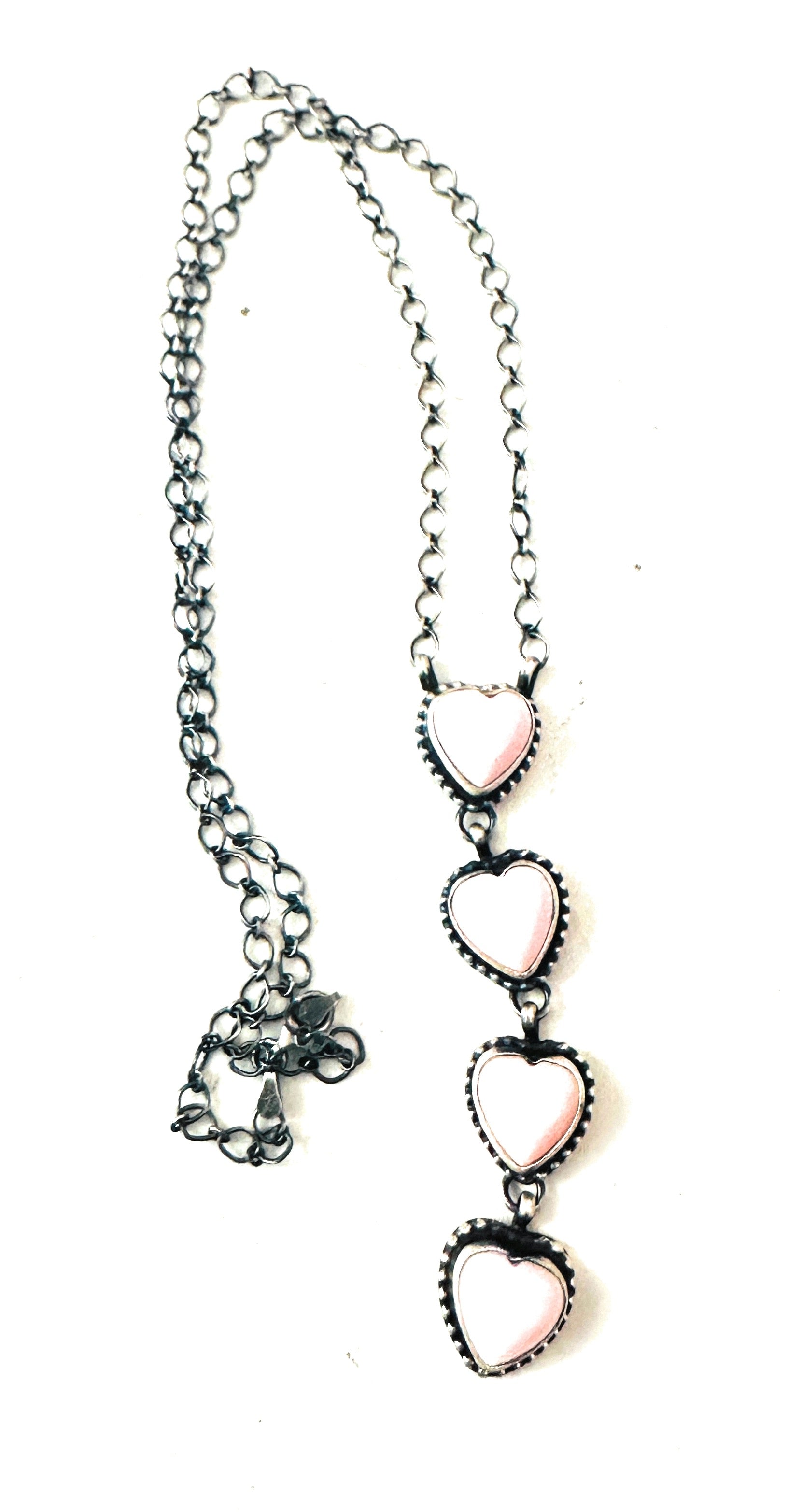 Handcrafted Queen Pink Conch & Sterling Silver Pearl Lariat Heart Necklace