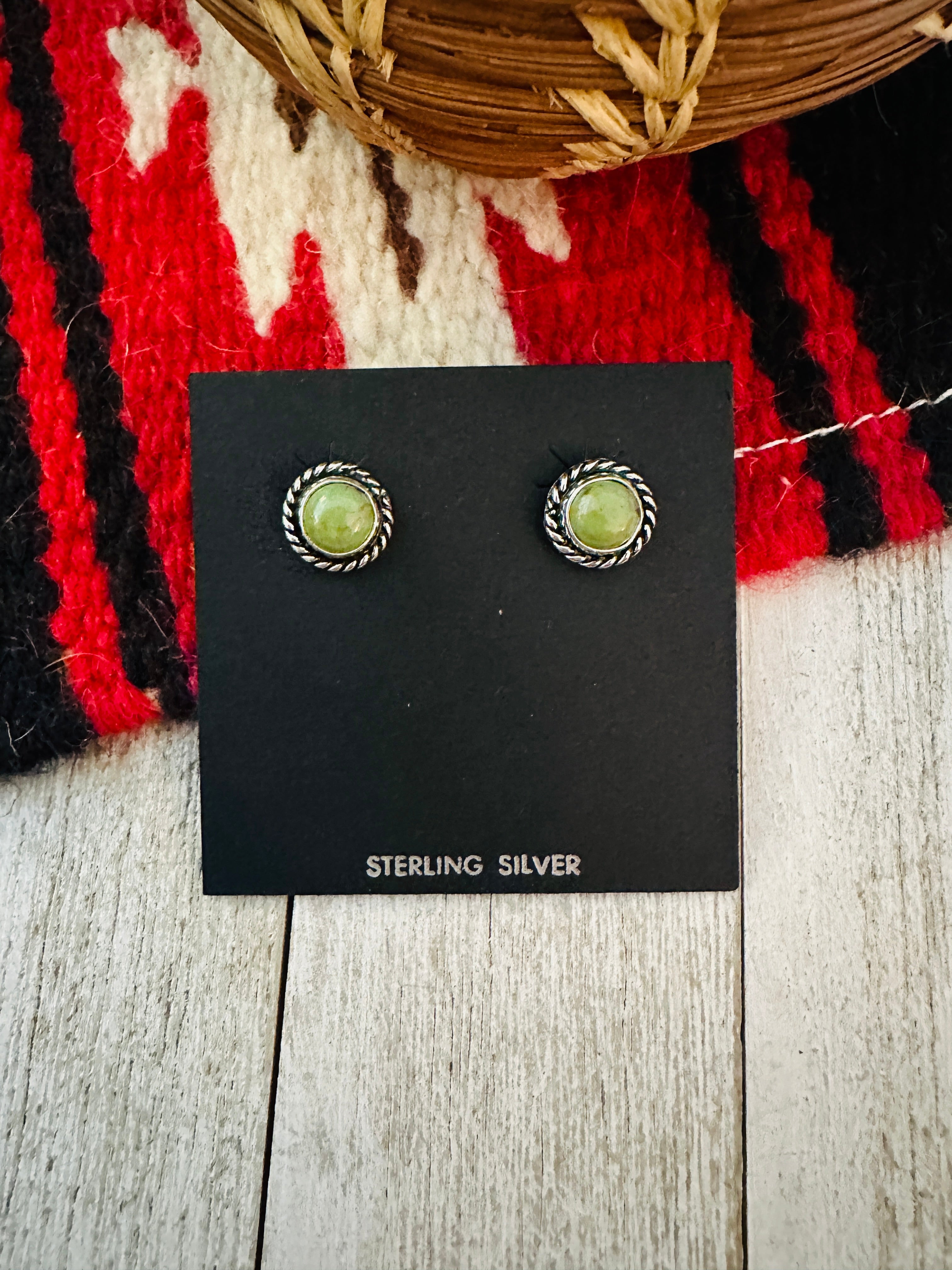 Handcrafted Green Turquoise and Sterling Silver Stud Earrings