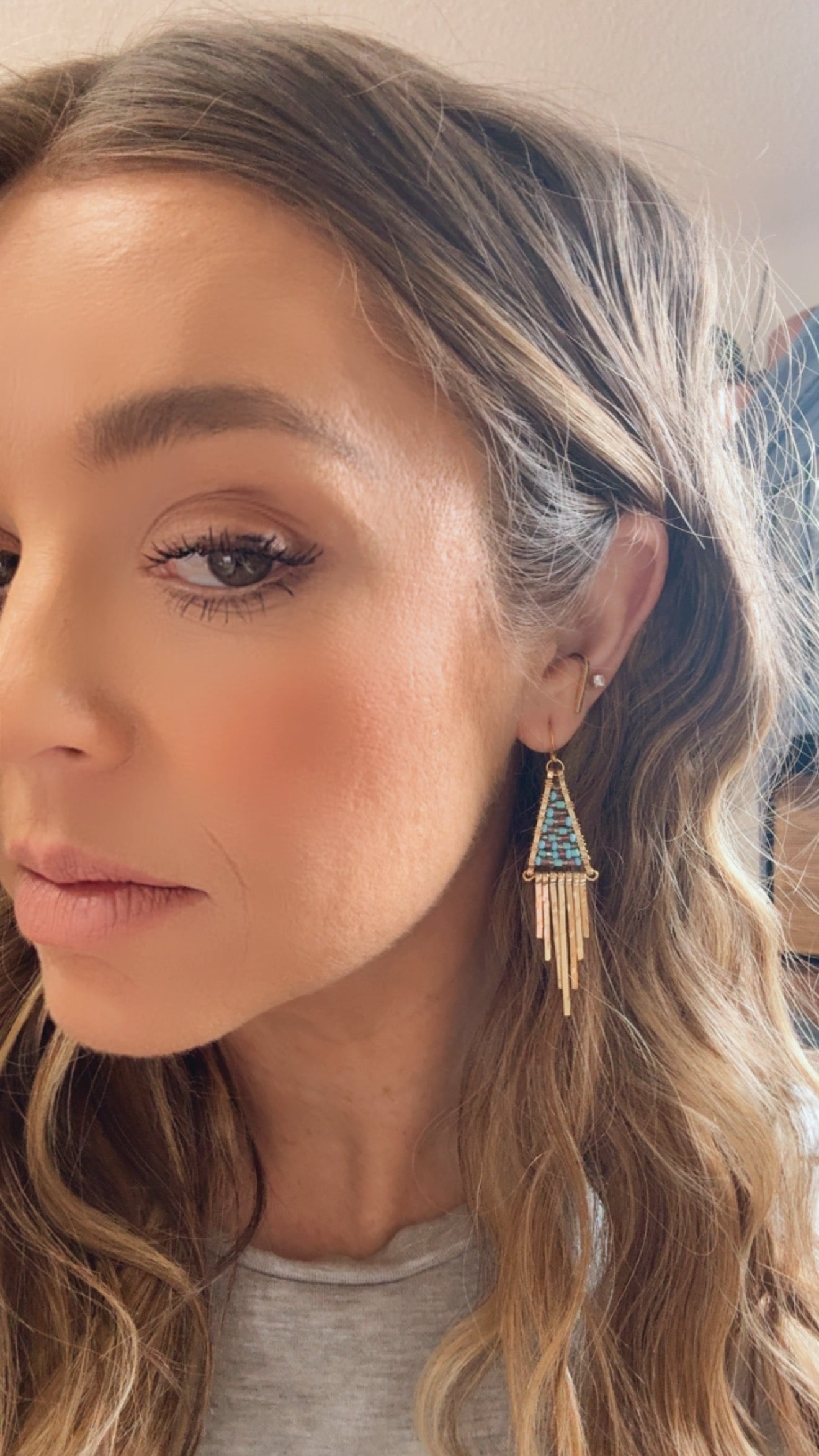 “The Golden Collection” Mixed Fringe Handmade Multi Color Beaded & 14k Gold Plated Earrings