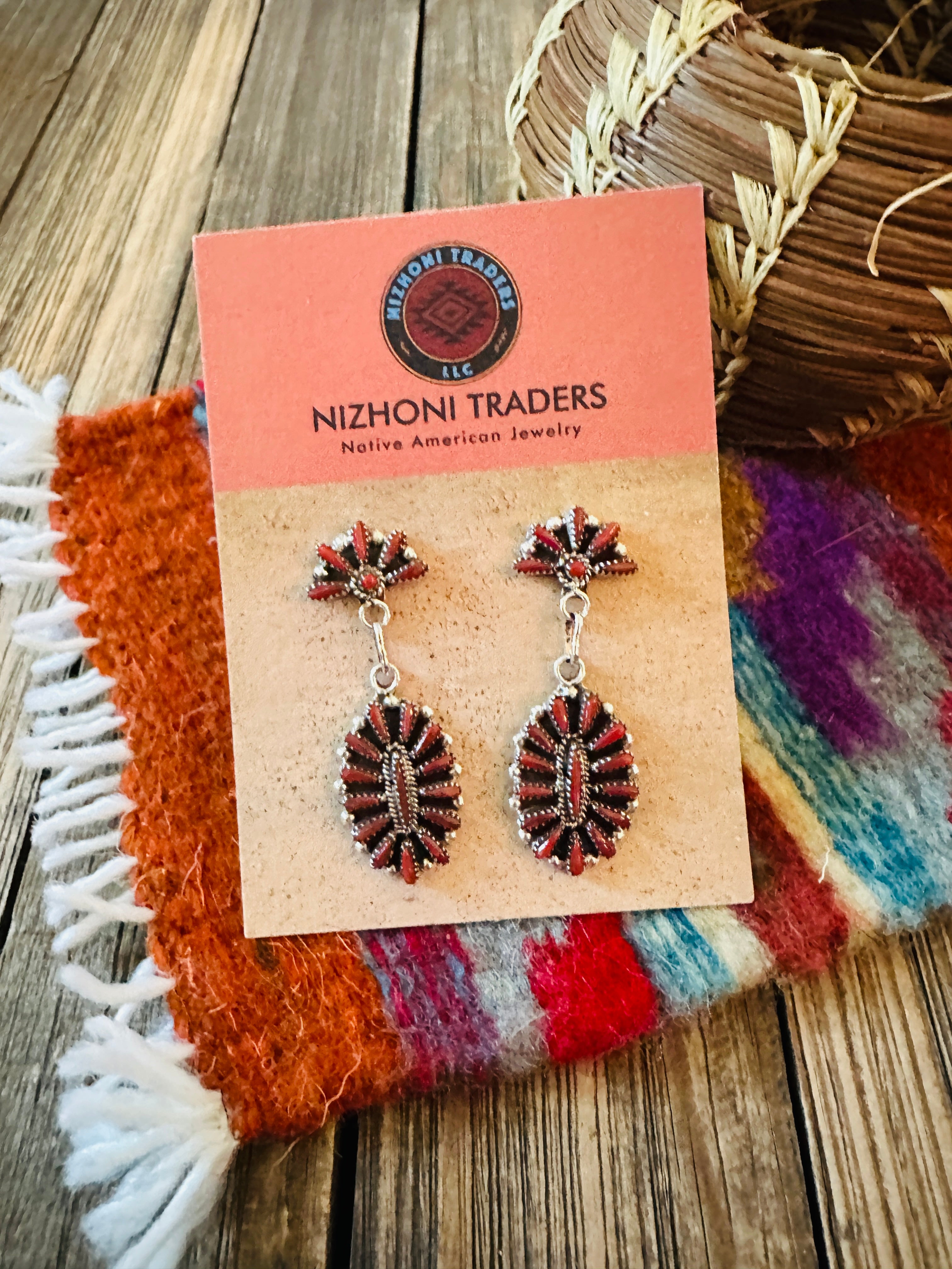 Handcrafted Coral & Sterling Silver Cluster Dangle Earrings