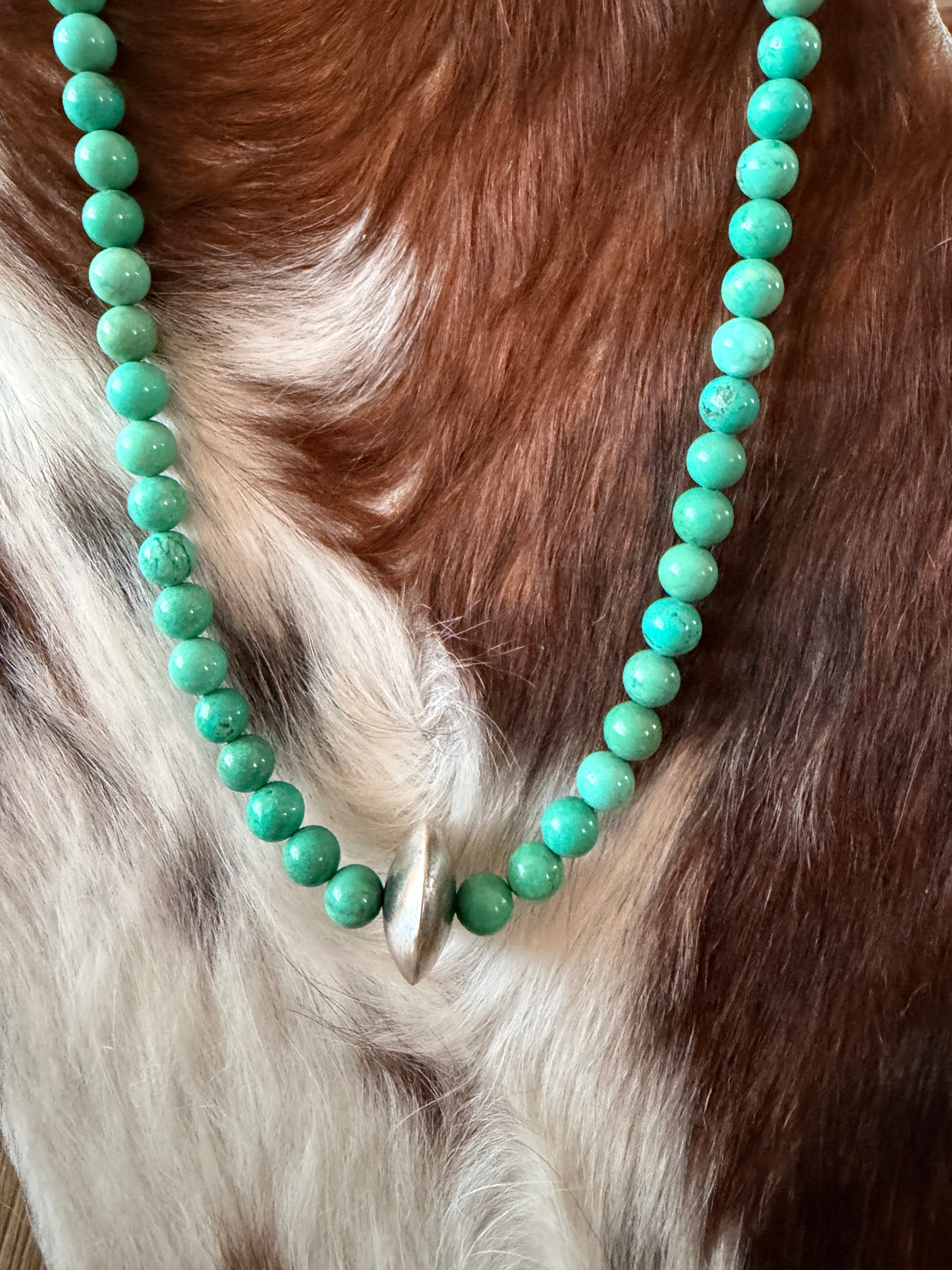 Handcrafted Turquoise & Sterling Silver Beaded 16” Necklace