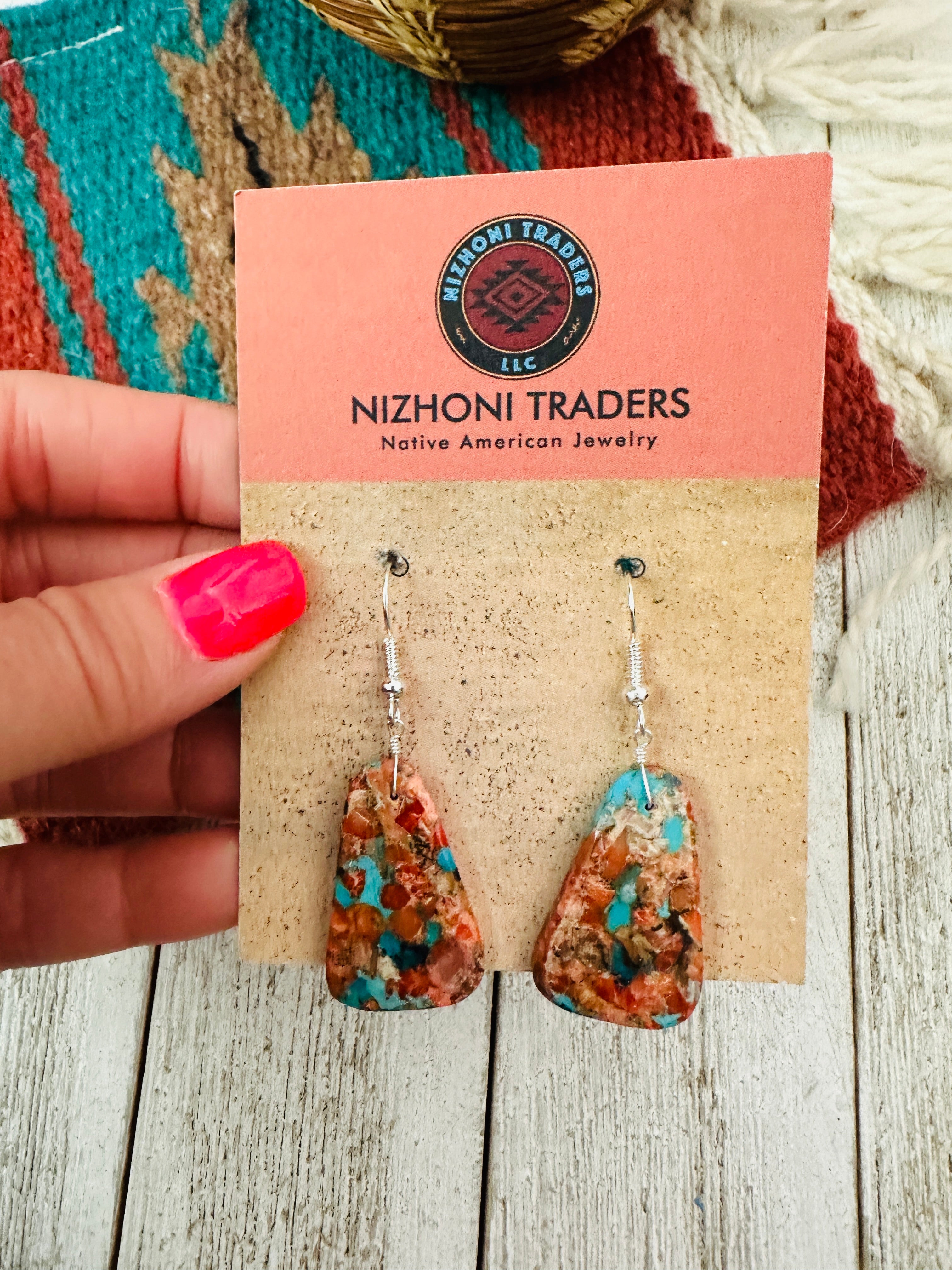 Handcrafted Sterling Silver & Multi Stone Spice Slab Dangle Earrings