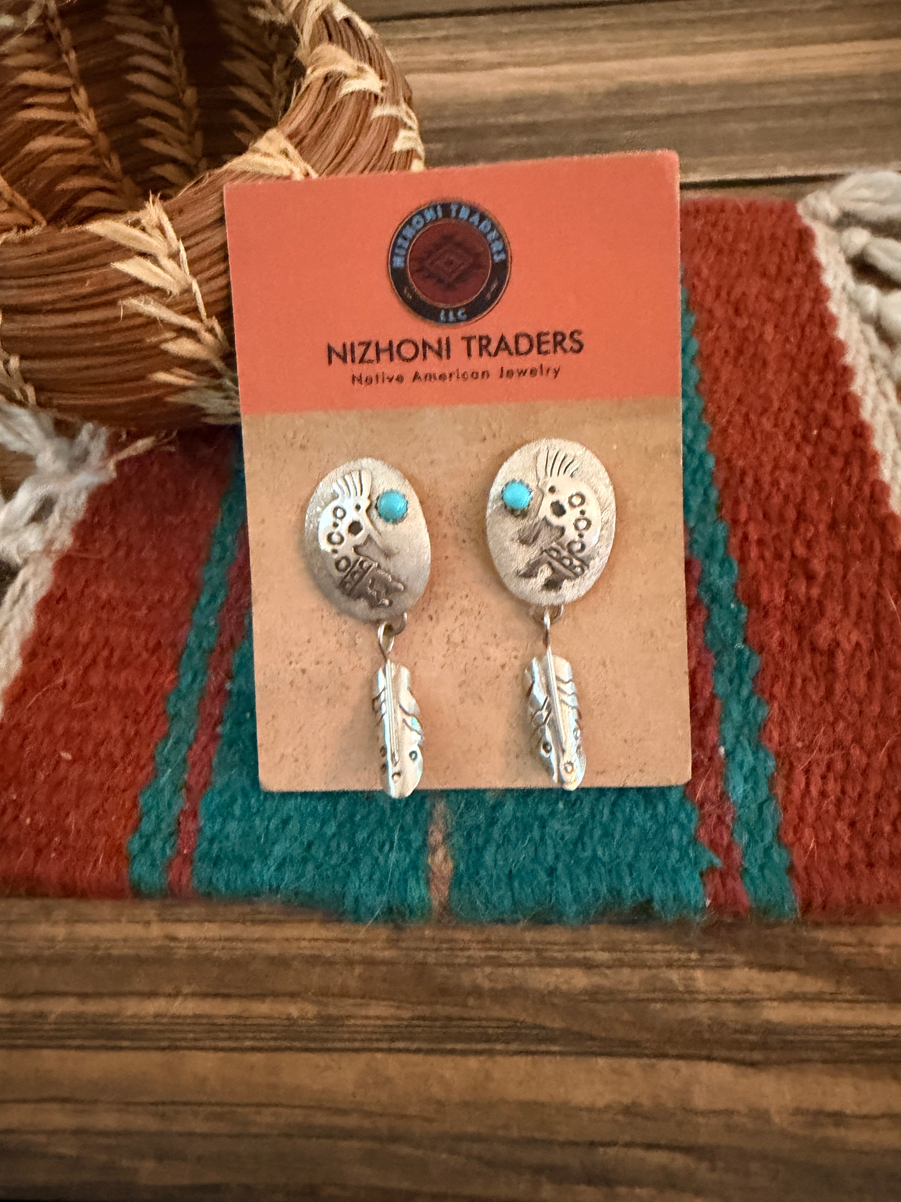 Handcrafted Turquoise & Sterling Silver Kokopelli Dangle Earrings