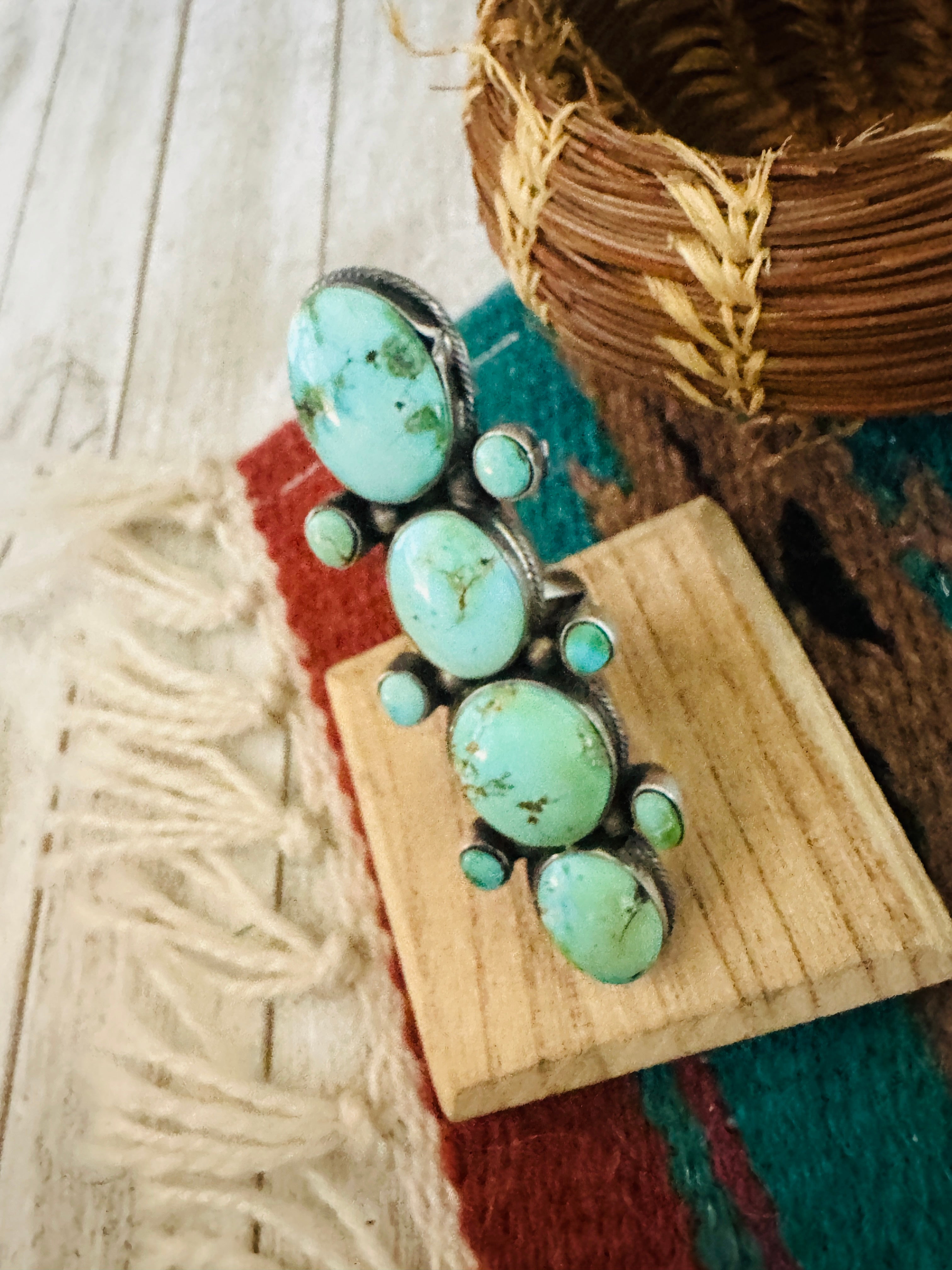 Navajo Turquoise & Sterling Silver Cluster Ring by Bobby Johnson, Size 9