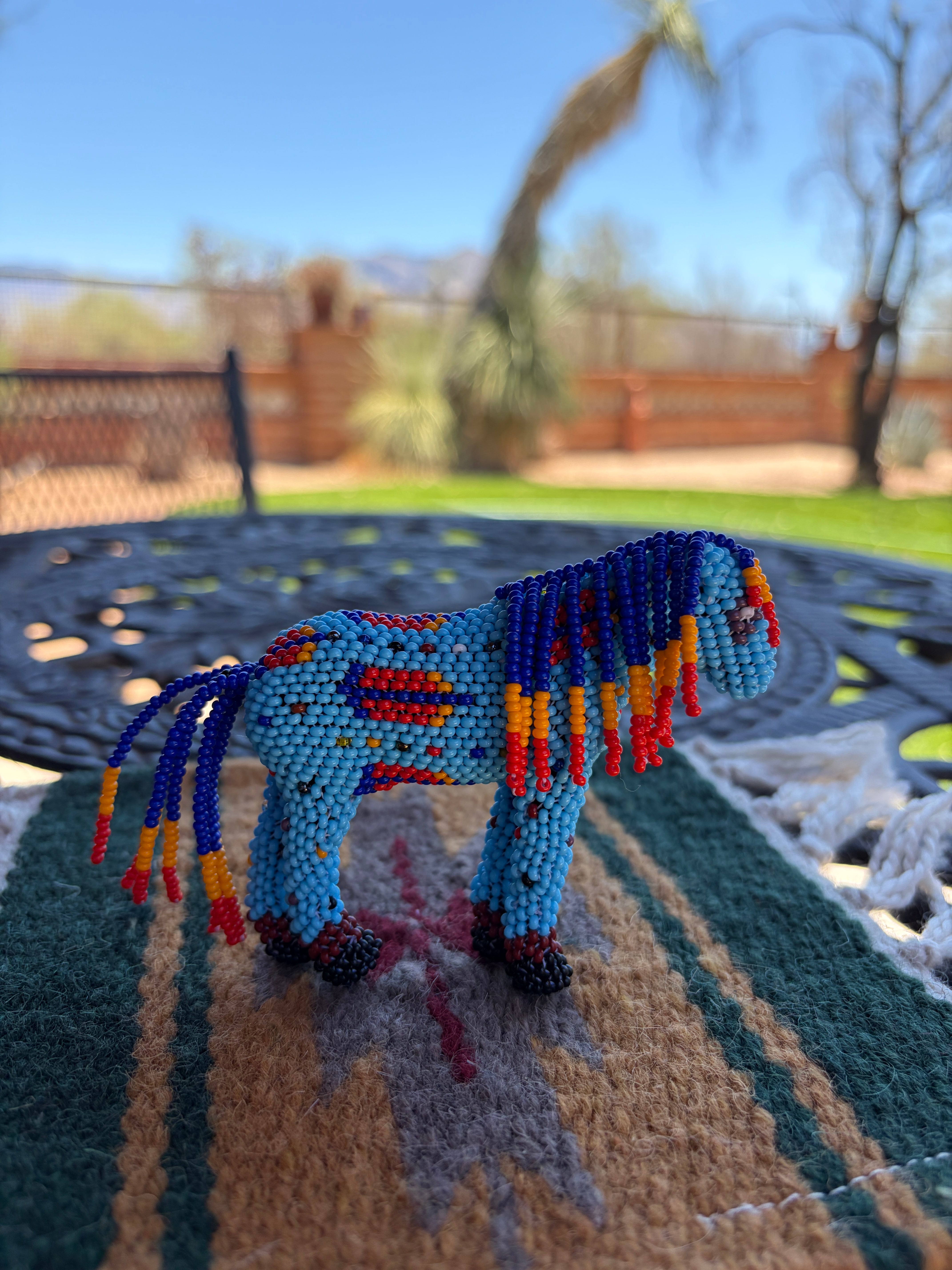 Handmade Peyote Stitched Horse Figurine- Blue 3