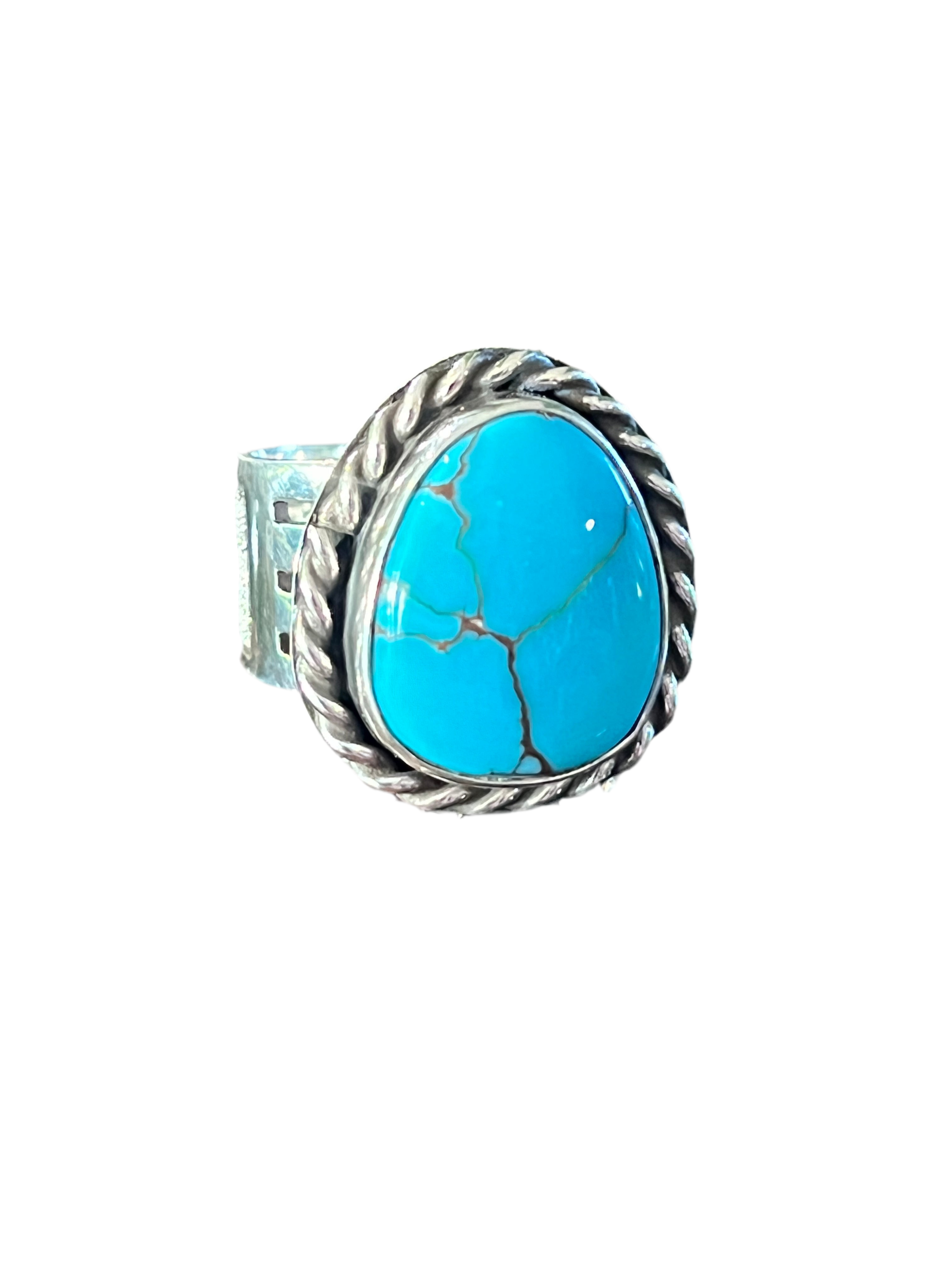 Handcrafted Sterling Silver and Egyptian Turquoise Single Stone Ring by Shaun Rogers, Size 9.5