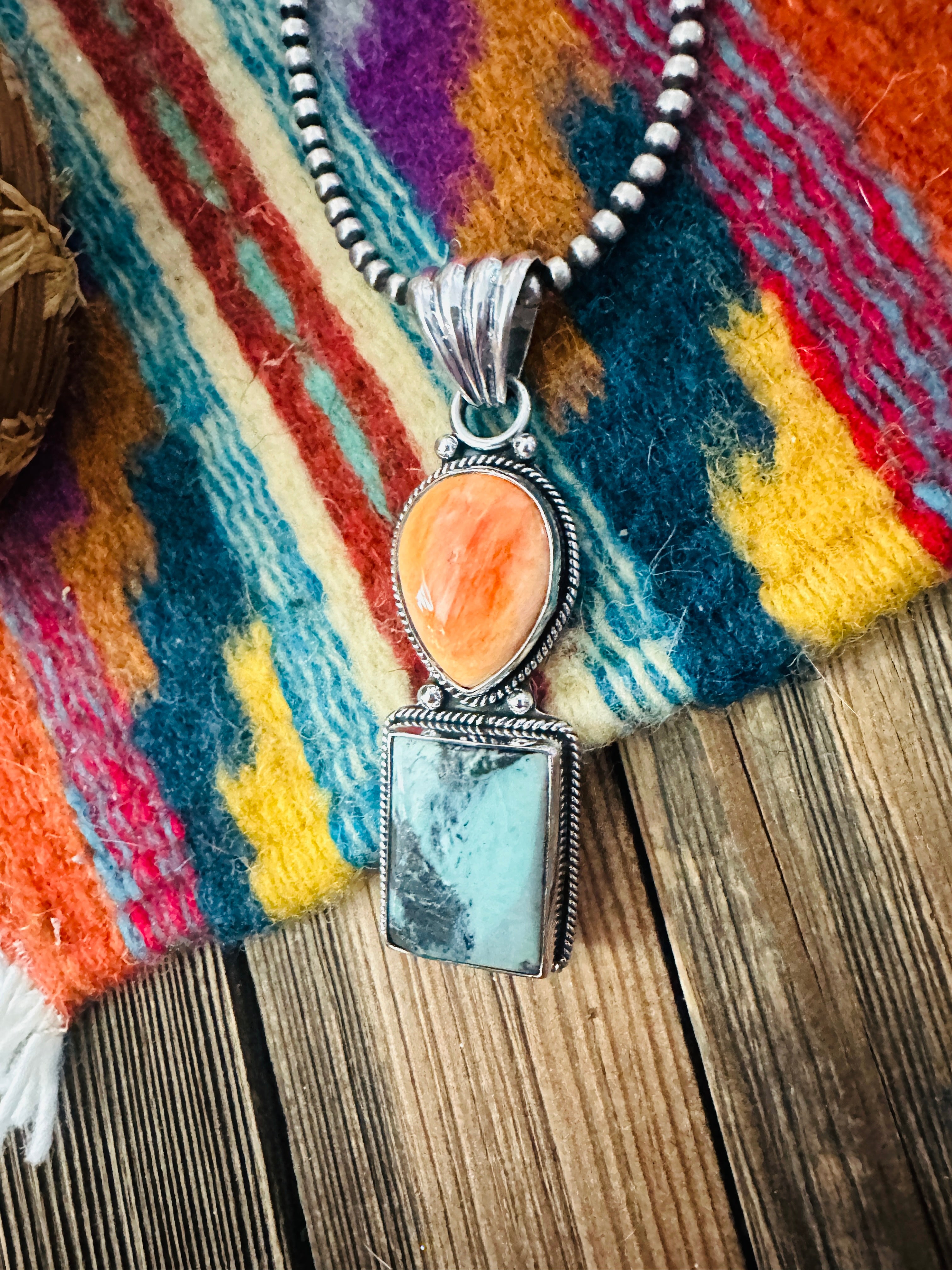 Handcrafted Sterling Silver, Spiny & Turquoise Pendant