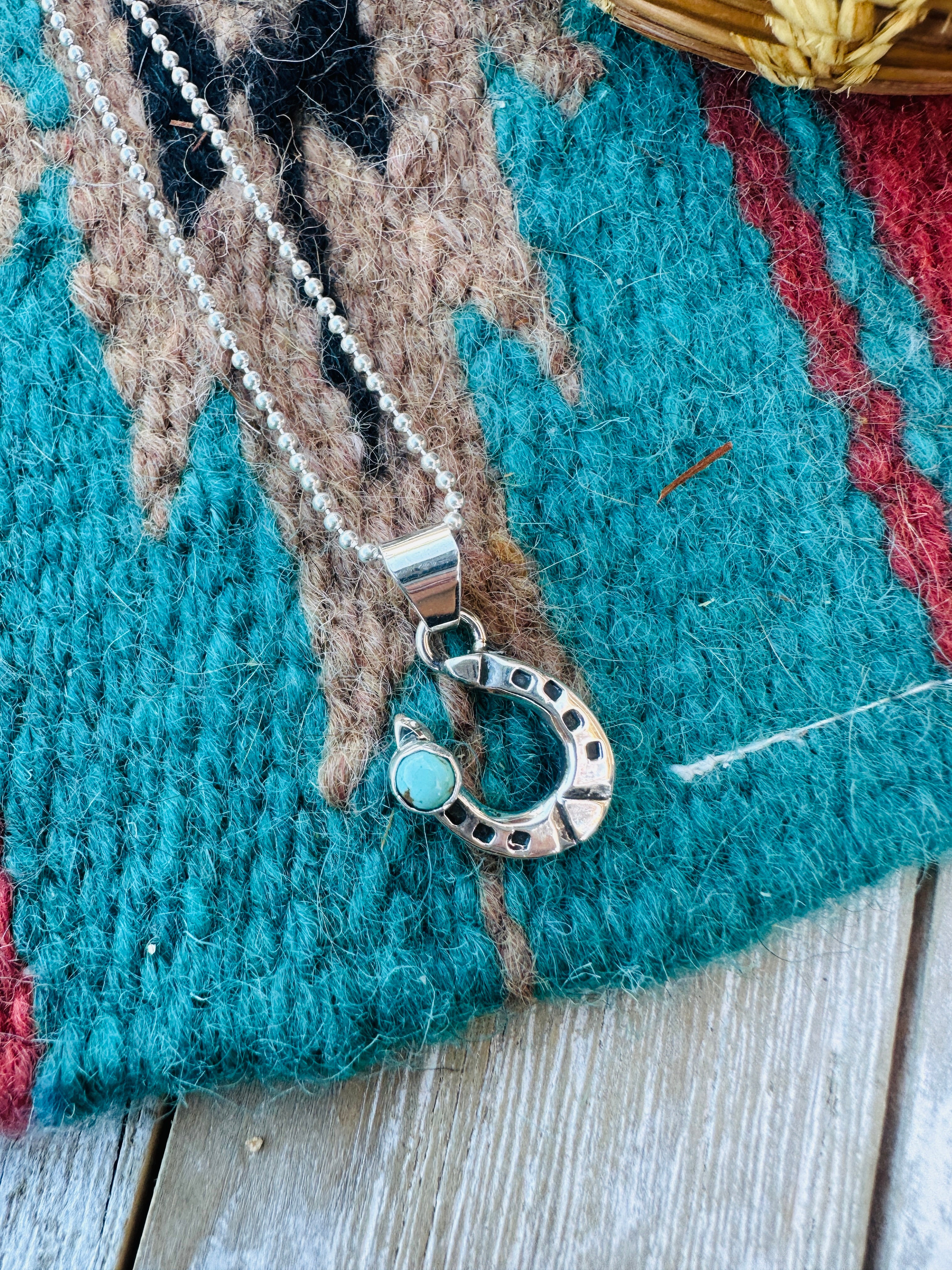 Handcrafted Sterling Silver and Turquoise Horseshoe Mini Pendant