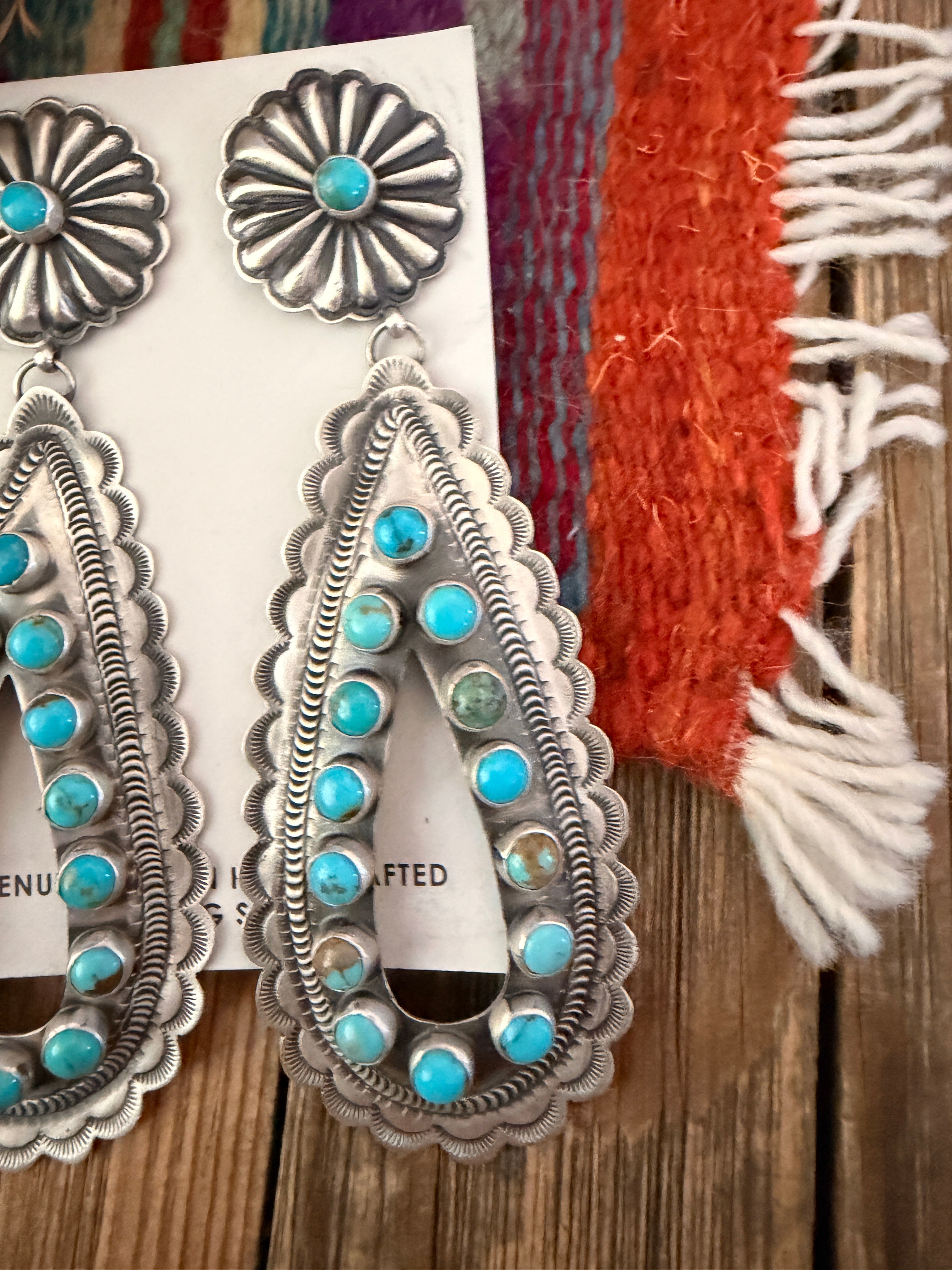 Handcrafted Turquoise & Sterling Silver Dangle Earrings by Eugene Charley