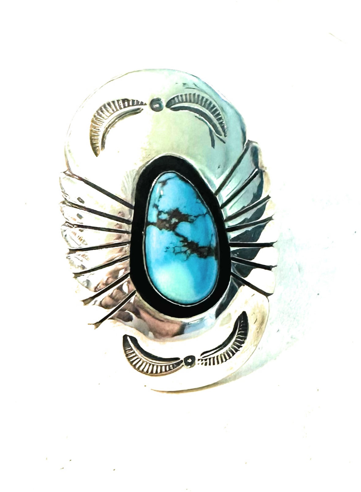 Navajo Golden Hills Turquoise & Sterling Silver Shadowbox Ring Size 8.5