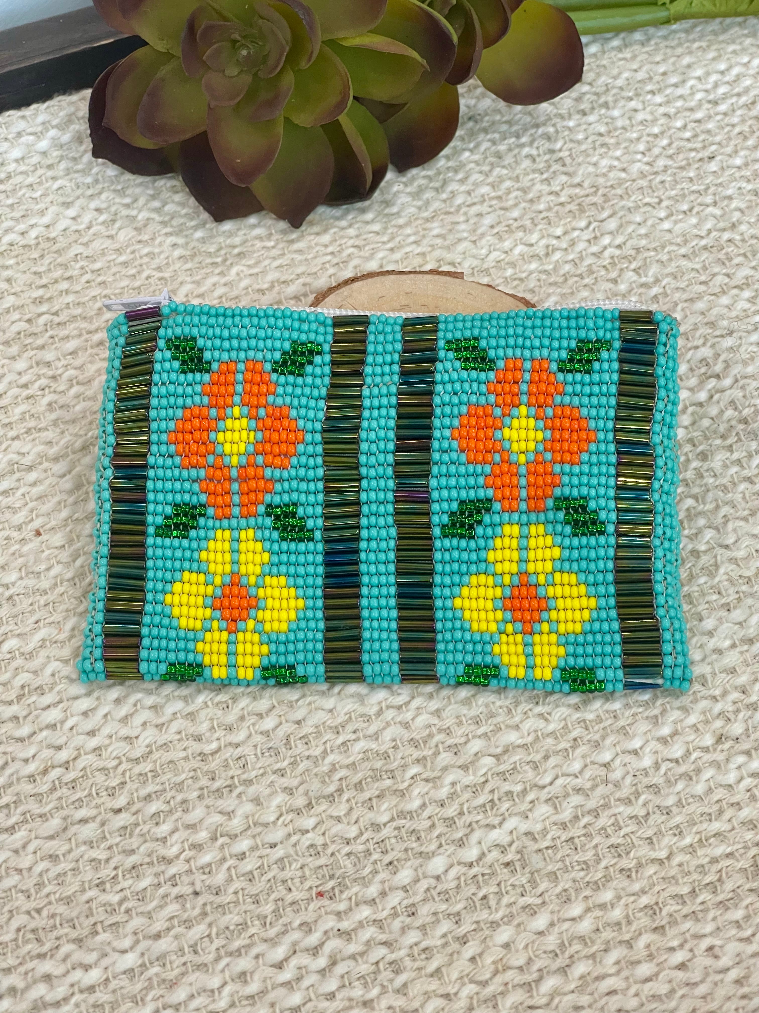 Handmade Beaded Flower Coin Purse