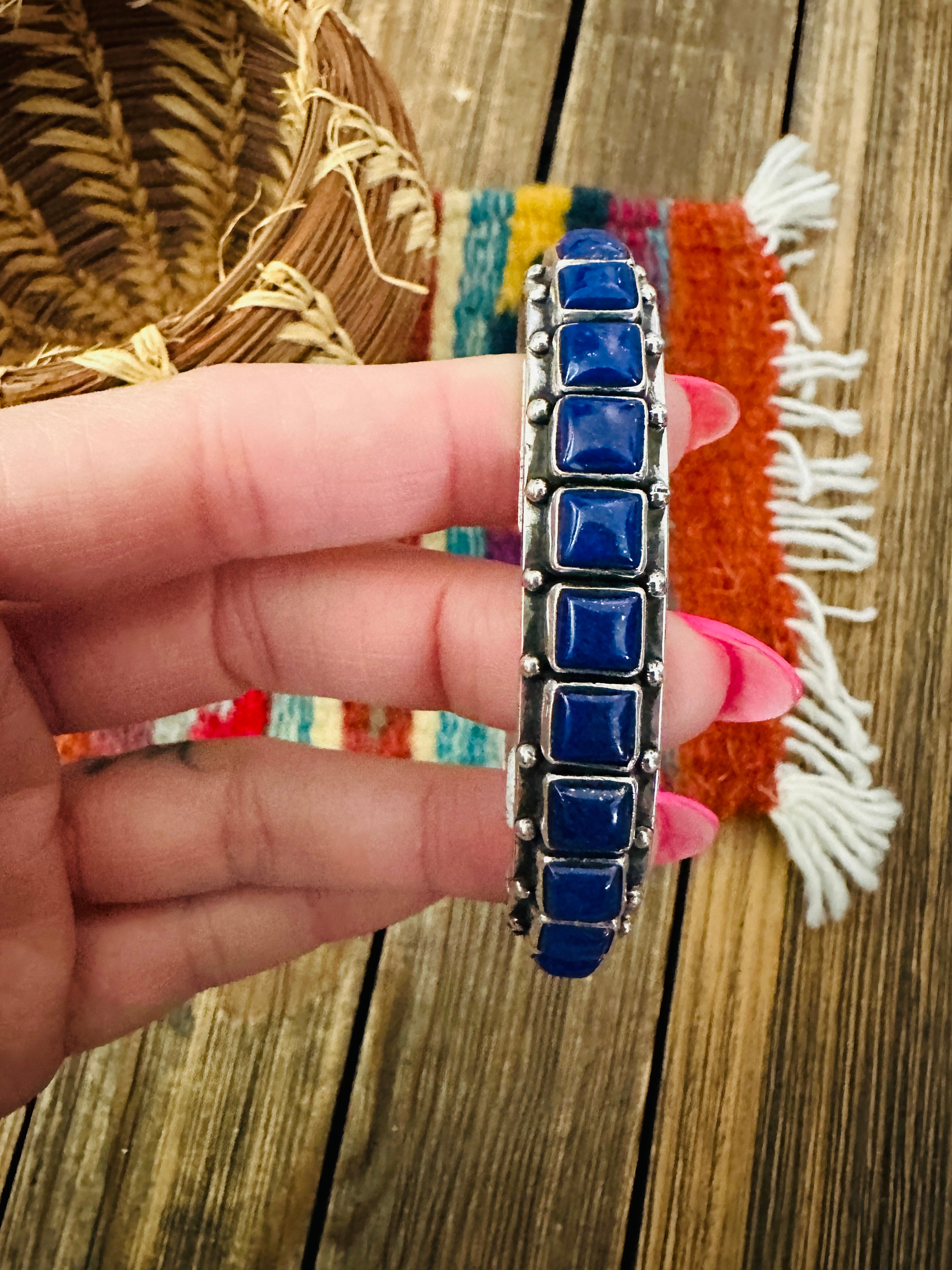 Handcrafted Sterling Silver and Lapis Cuff Bracelet by Federico Jimenez