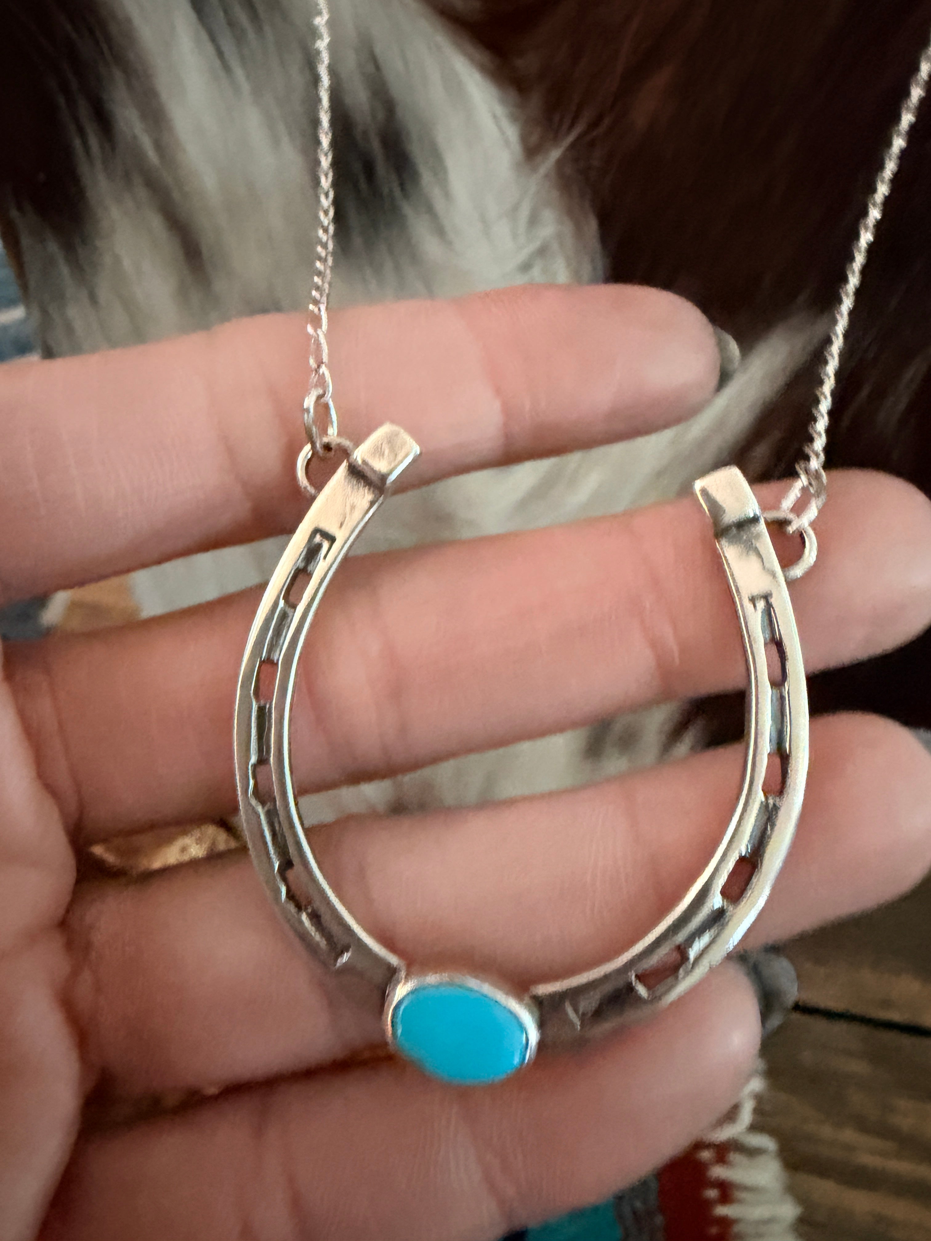 Handcrafted Turquoise & Sterling Silver Horseshoe Necklace