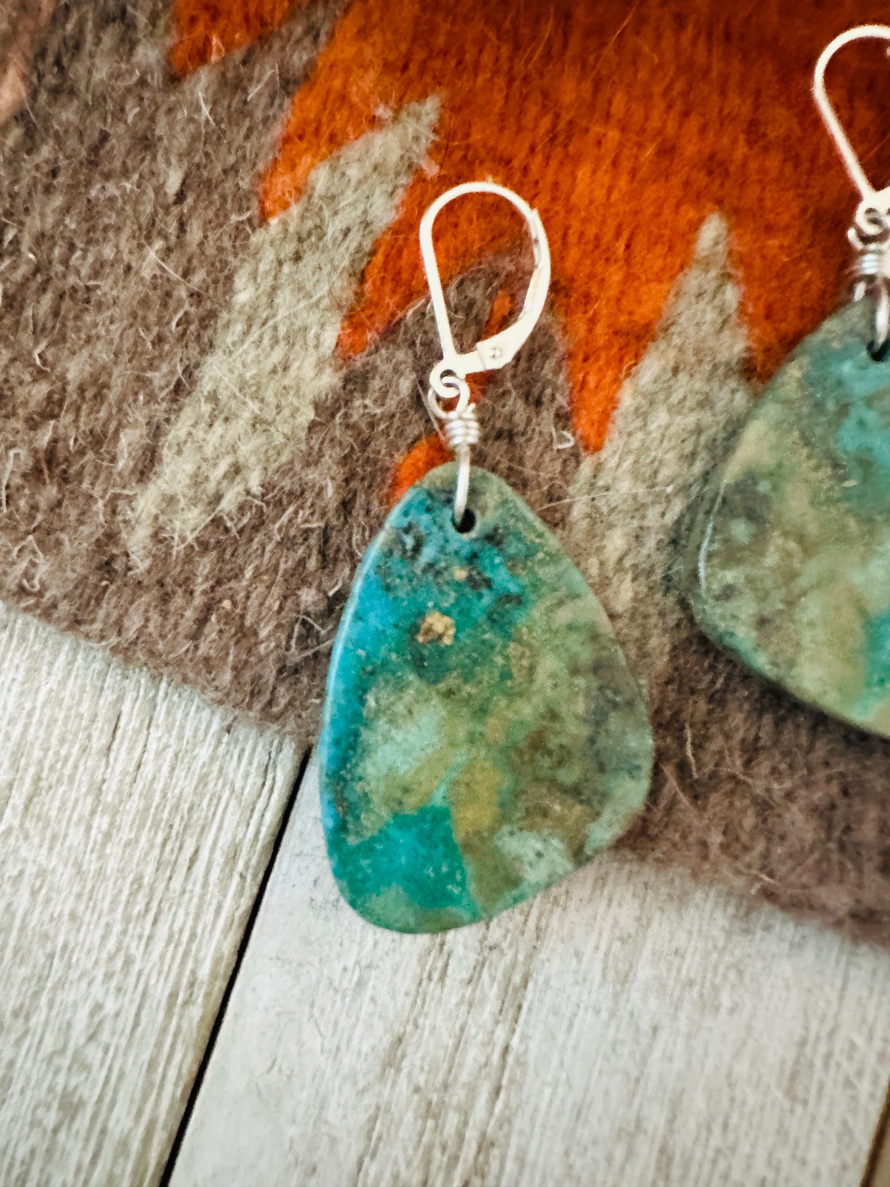 Handcrafted Sterling Silver & Turquoise Slab Dangle Earrings