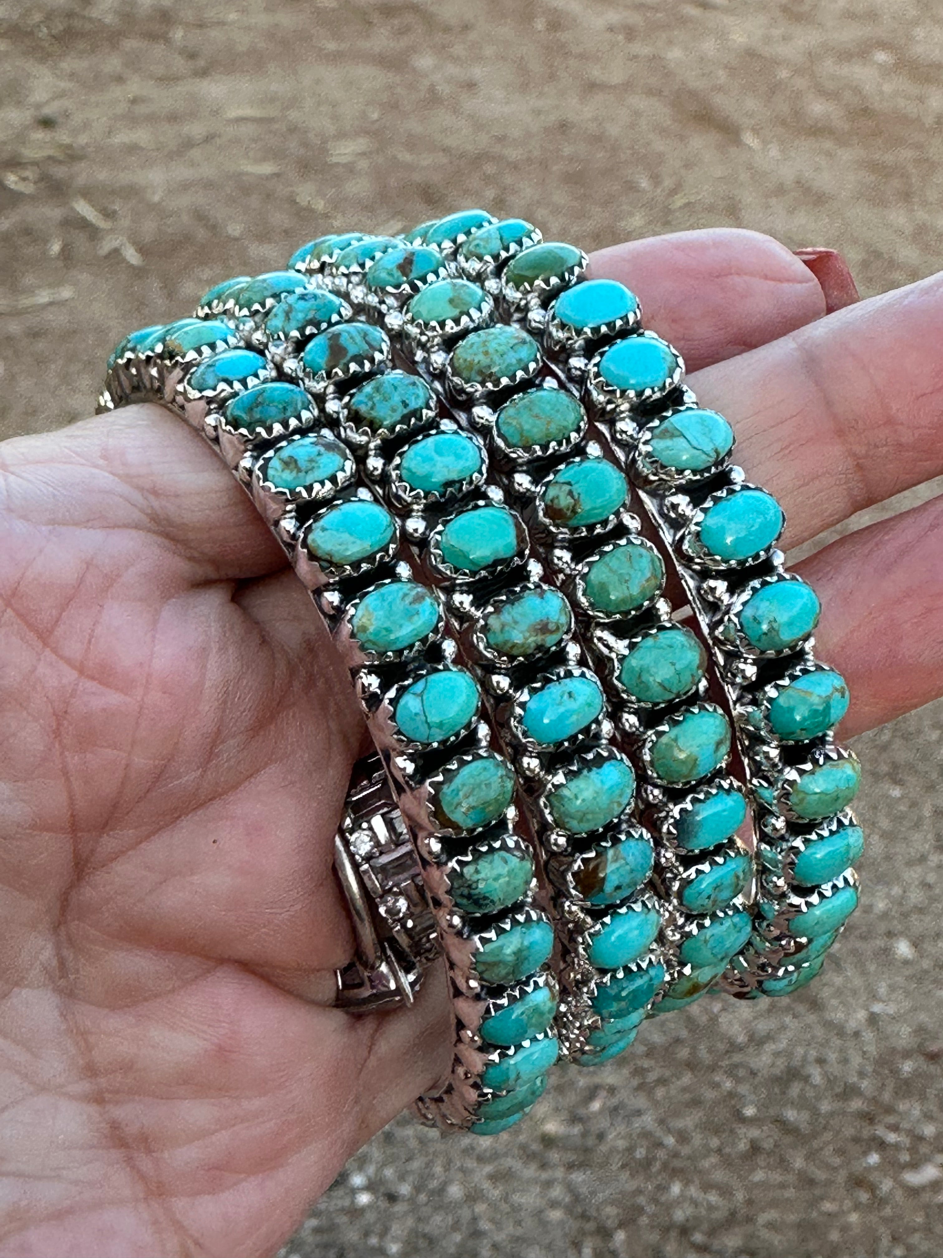Handmade Royston Turquoise & Sterling Silver Bangle Bracelet 7.5 inch