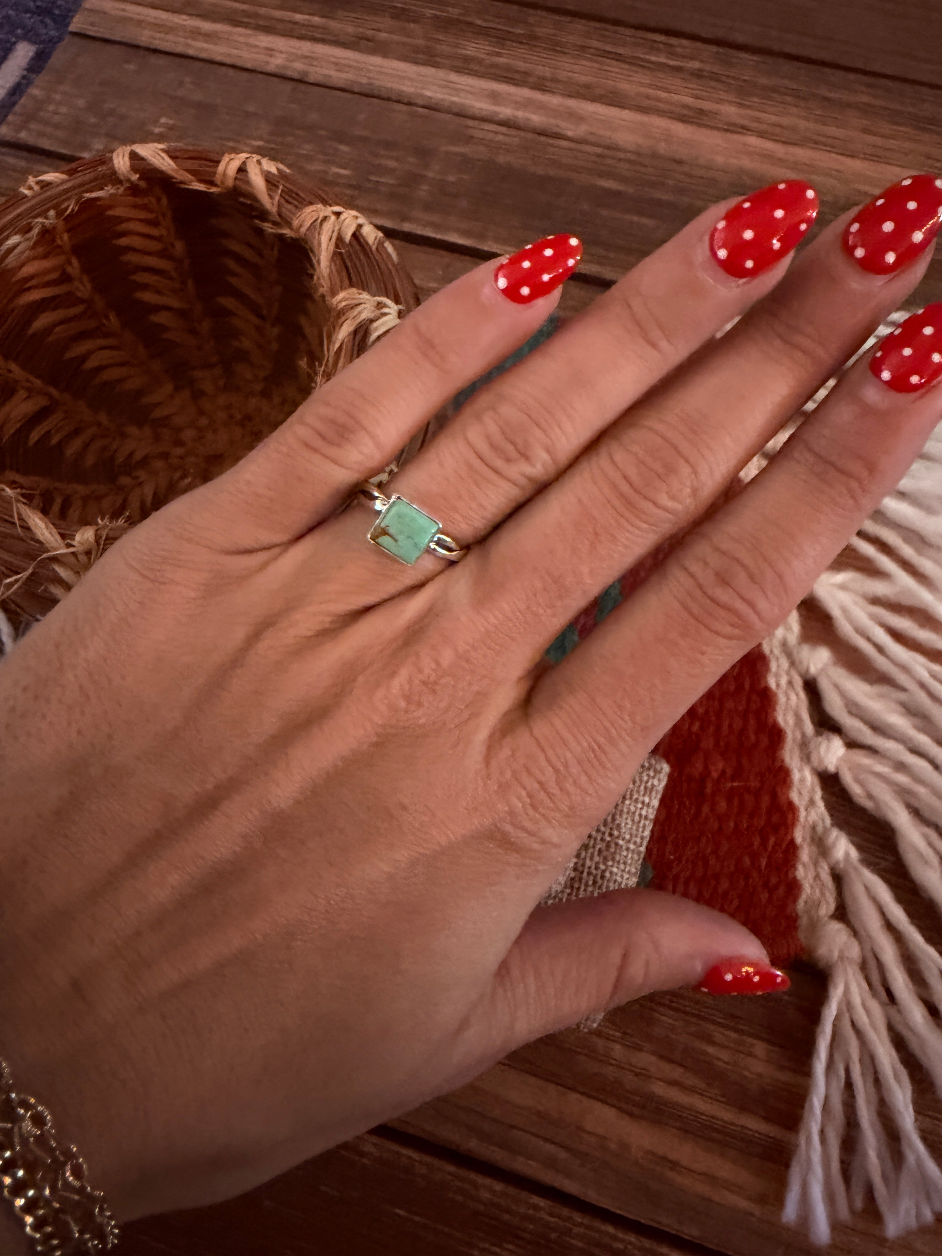 Handcrafted Turquoise & Sterling Silver Ring Size 4