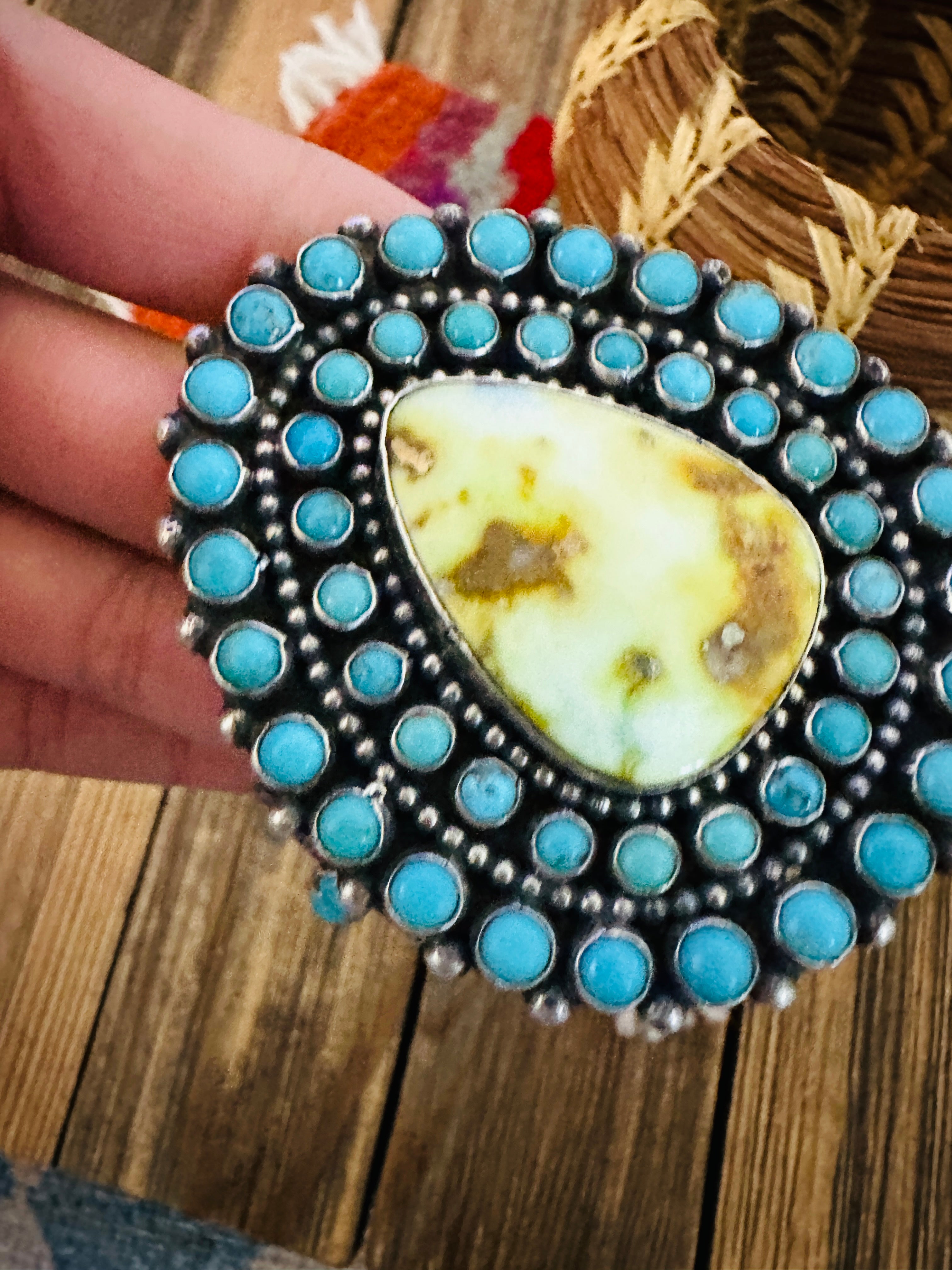 Handcrafted Sterling Silver & Turquoise Cluster Cuff Bracelet by Shawn Cayatineto