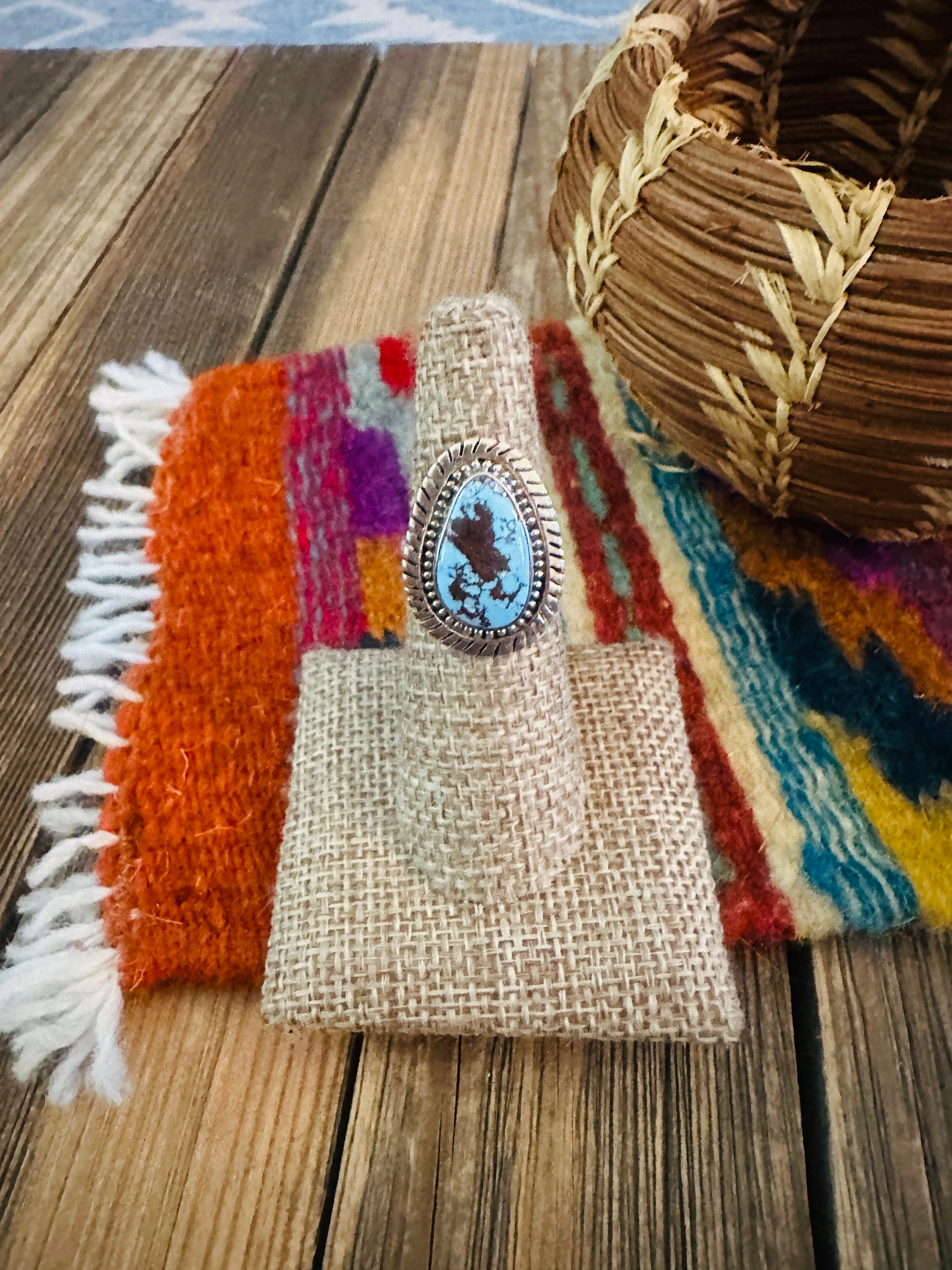 Handcrafted Golden Hills Turquoise & Sterling Silver Ring Size 6