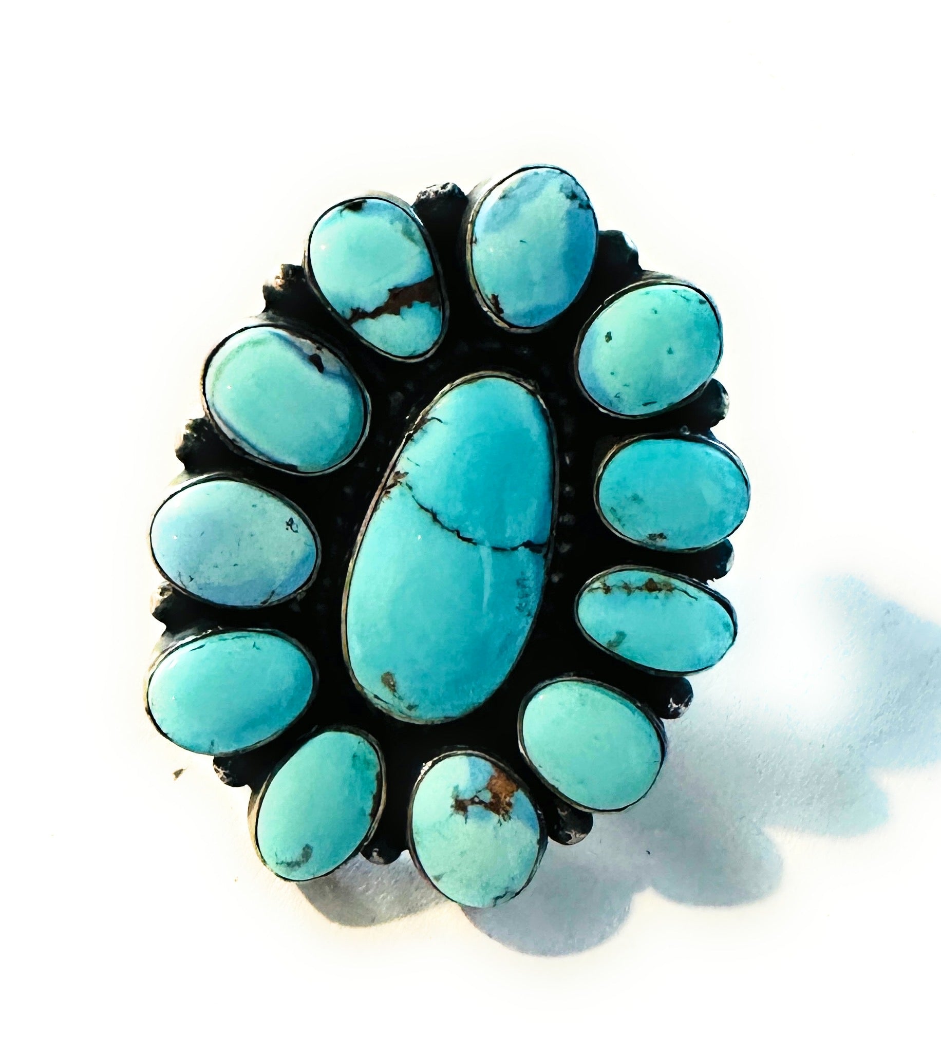 Navajo Golden Hills Turquoise & Sterling Silver Cluster Ring by Blaine Yellowhorse, Size 7