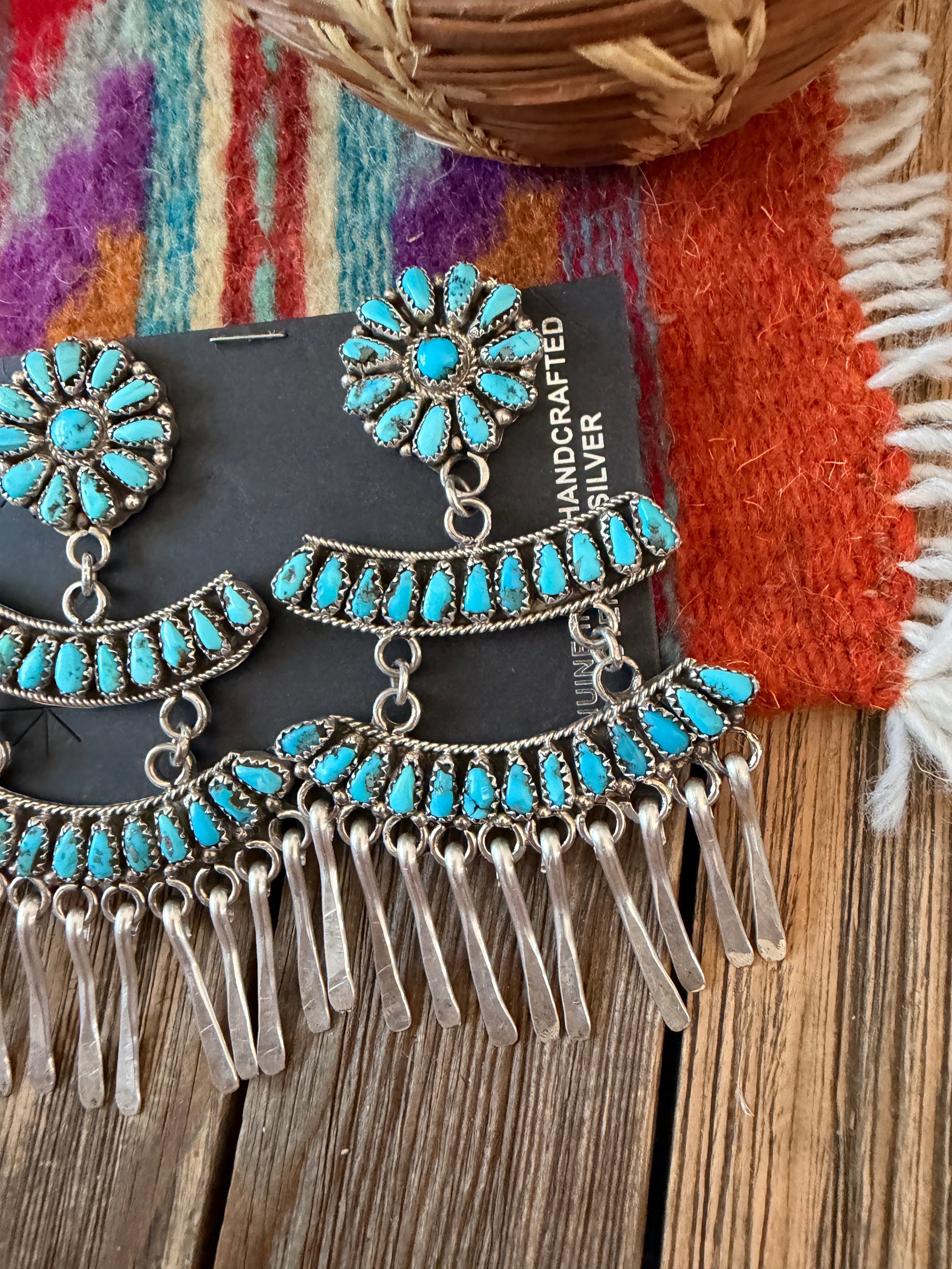 Handcrafted Turquoise and Sterling Silver Cluster Dangle Earrings by Juliana Williams