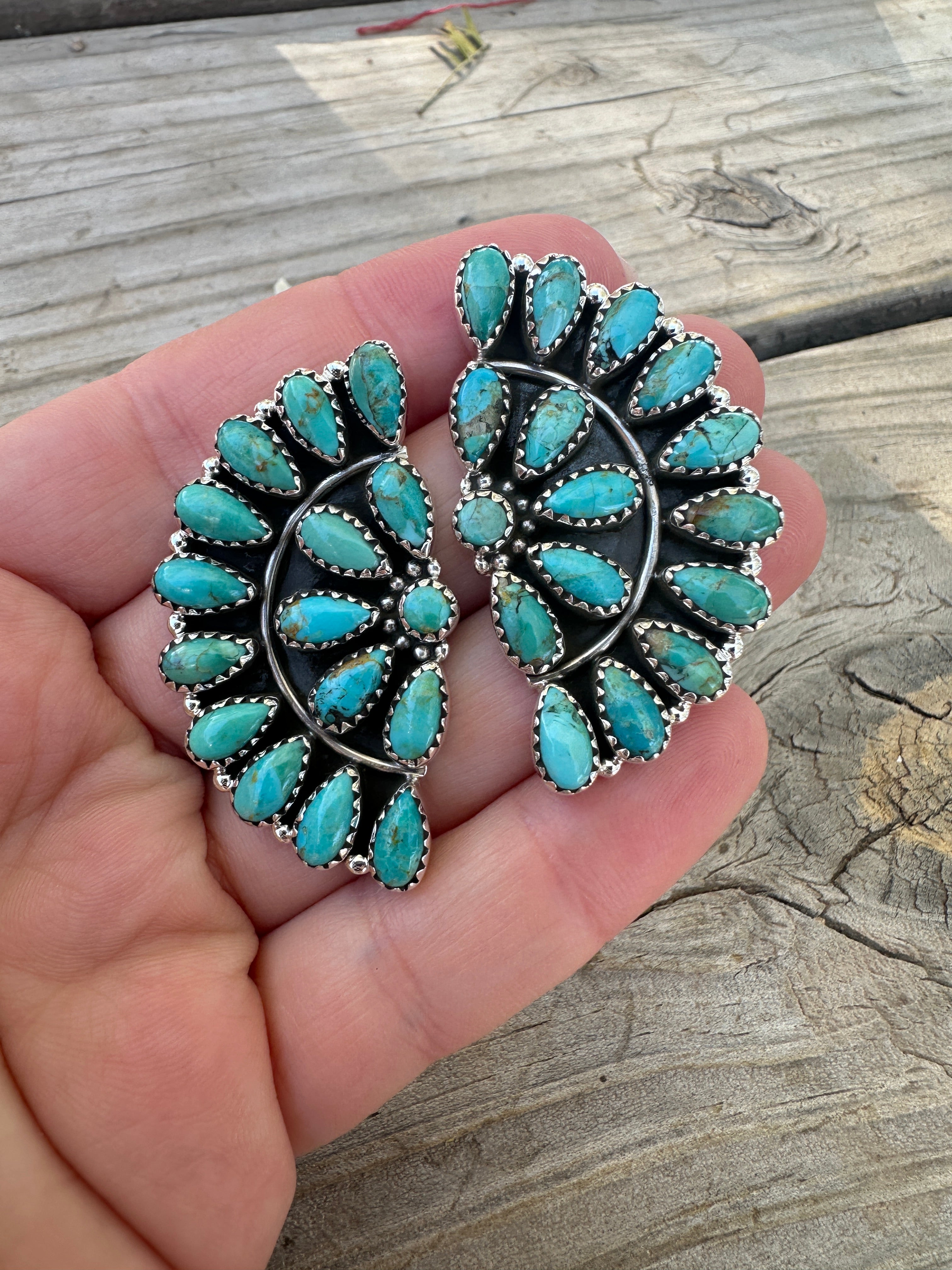 Handmade Sterling Silver Turquoise Crescent Post Earring