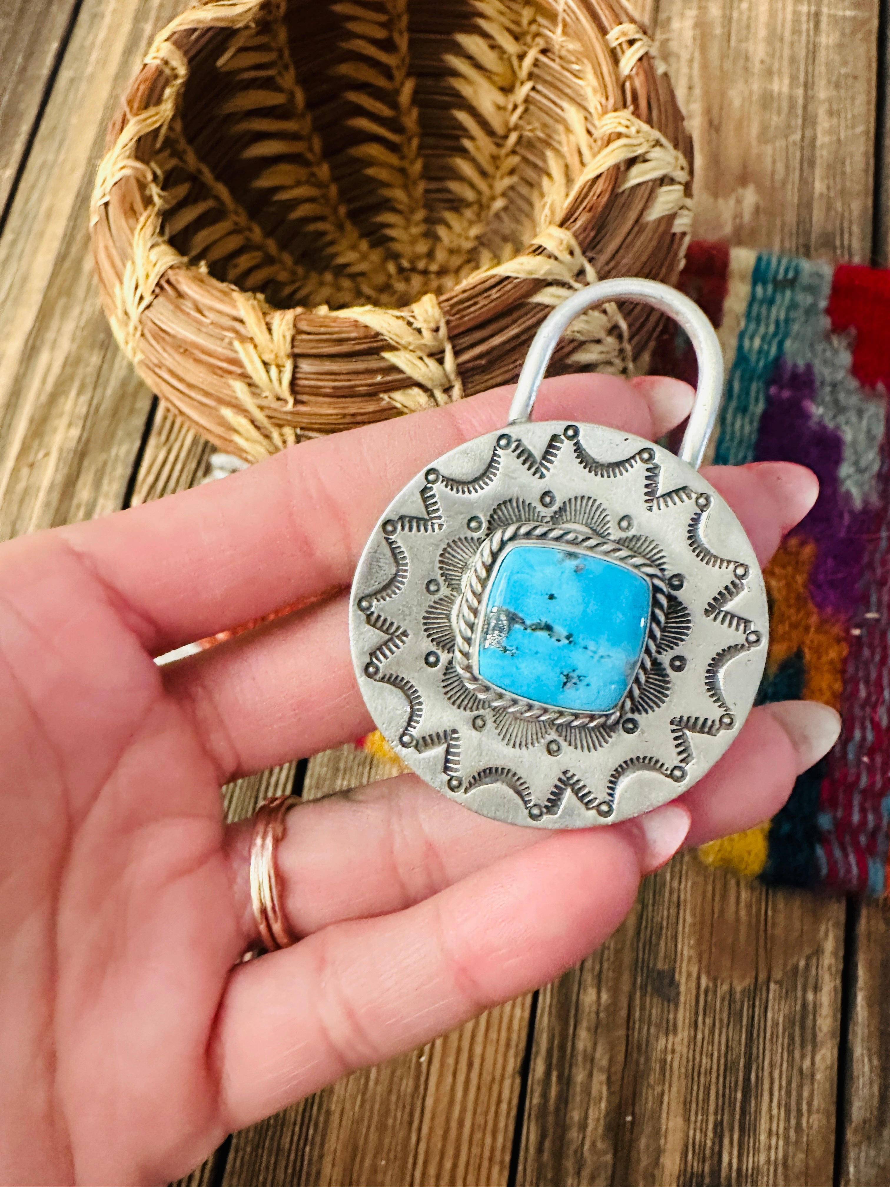 Handcrafted Turquoise & Sterling Silver Locket Style Pendant by Charles Johnson