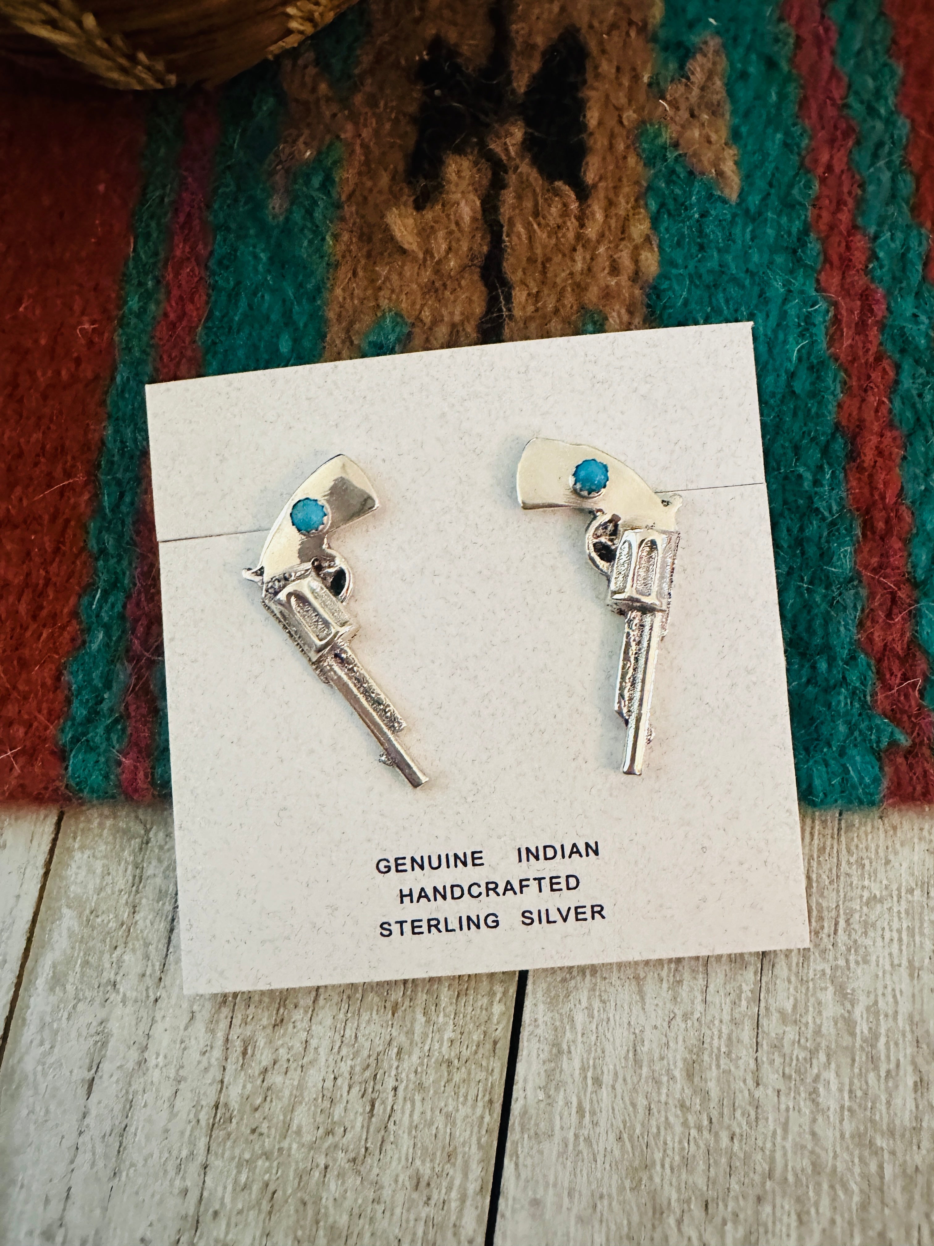 Handcrafted Turquoise And Sterling Silver Pistol Post Earrings