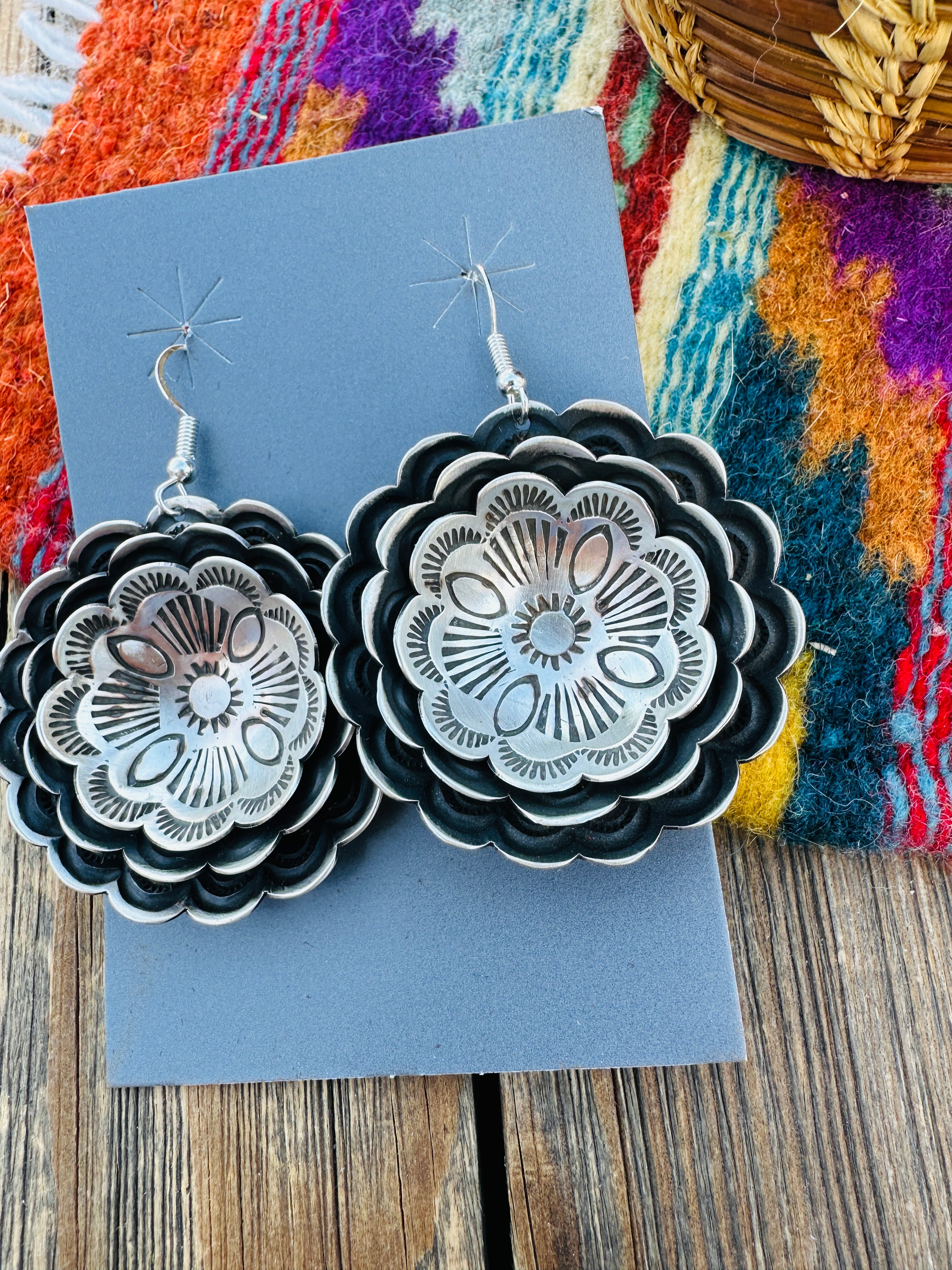 Handcrafted Sterling Silver Concho Dangle Earrings by Leander Tahe