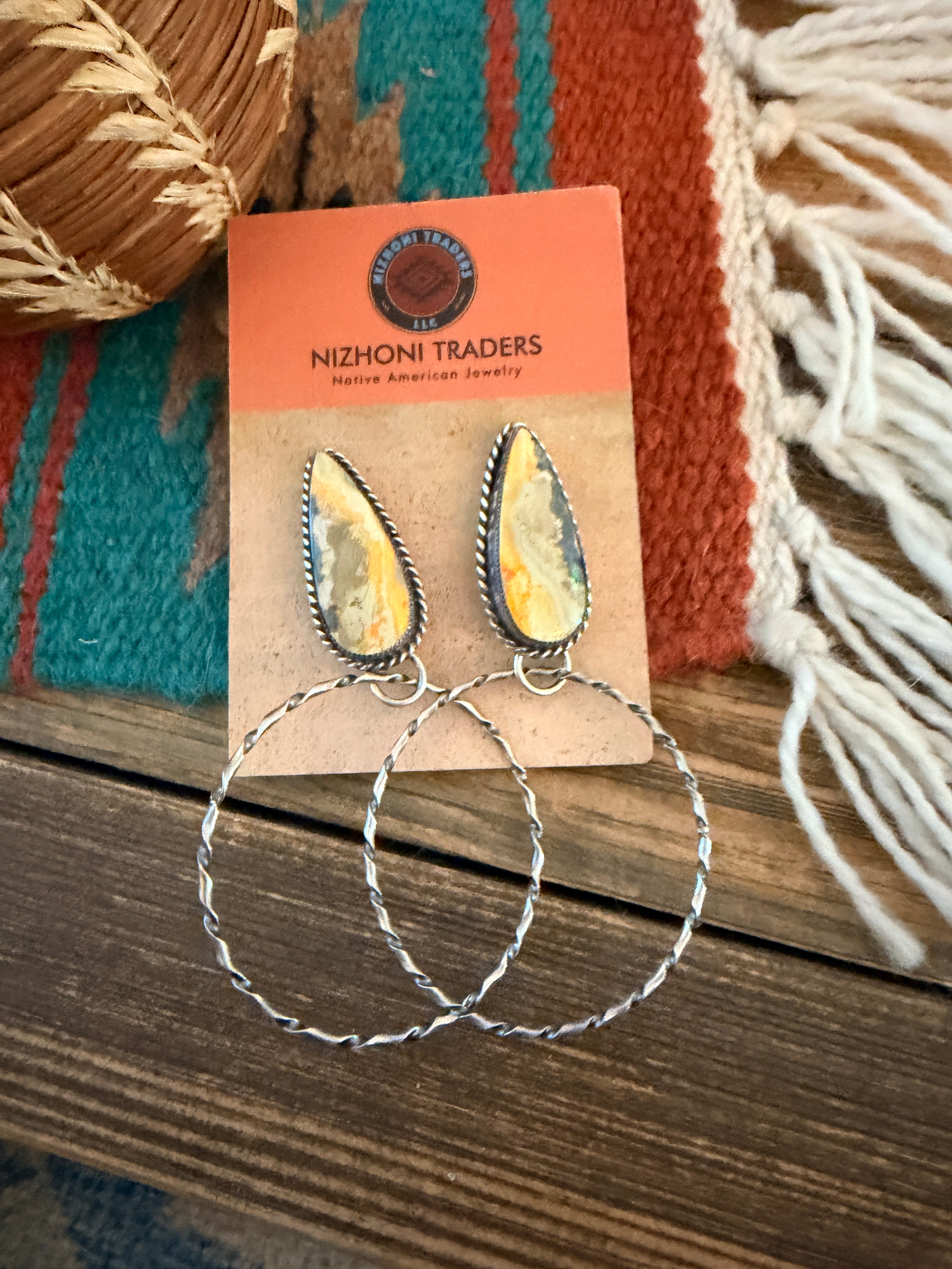 Handcrafted Bumblebee & Sterling Silver Hoop Earrings