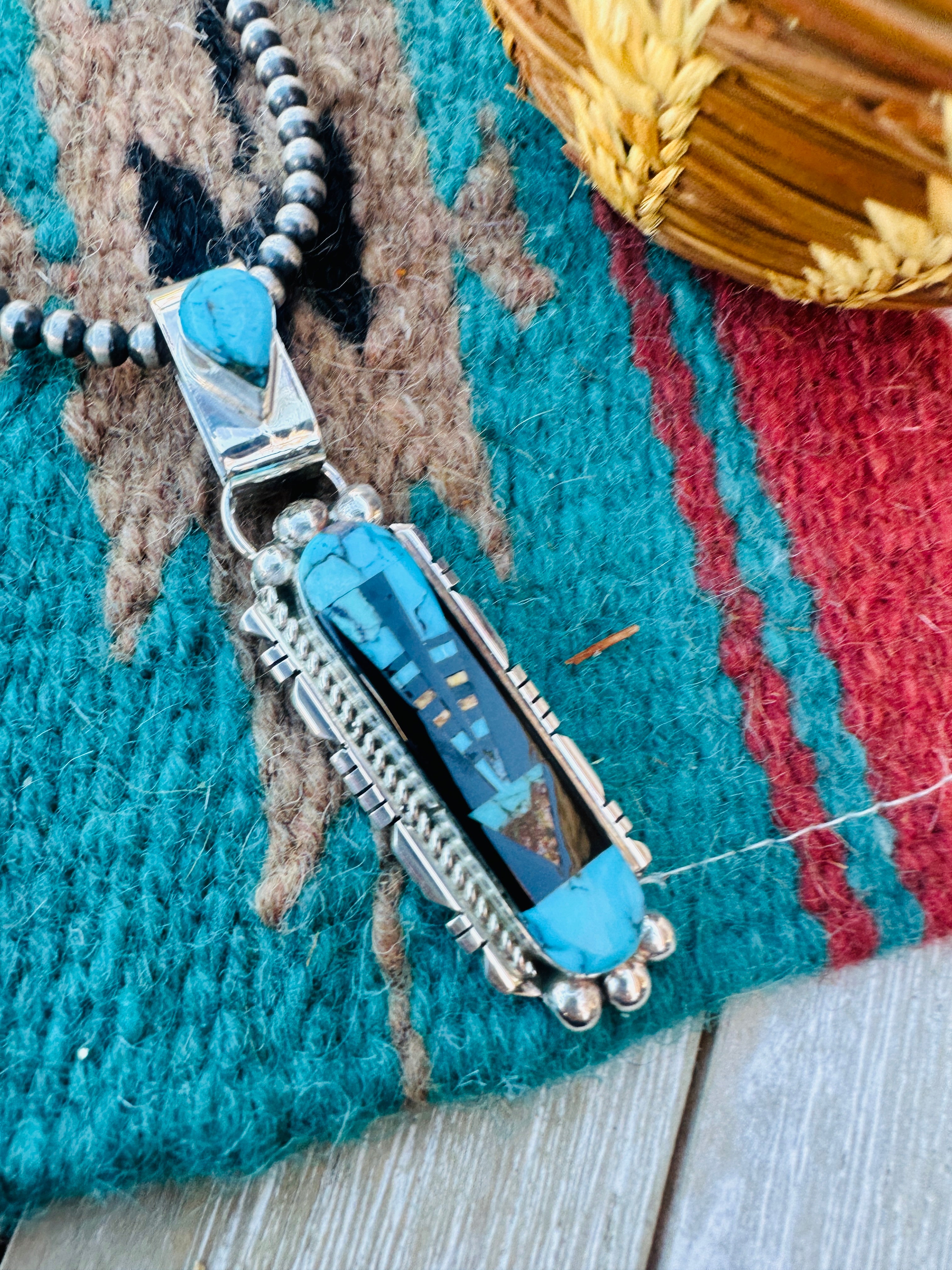 Handcrafted Sterling Silver and Multi Stone Inlay Pendant by Ray Jack