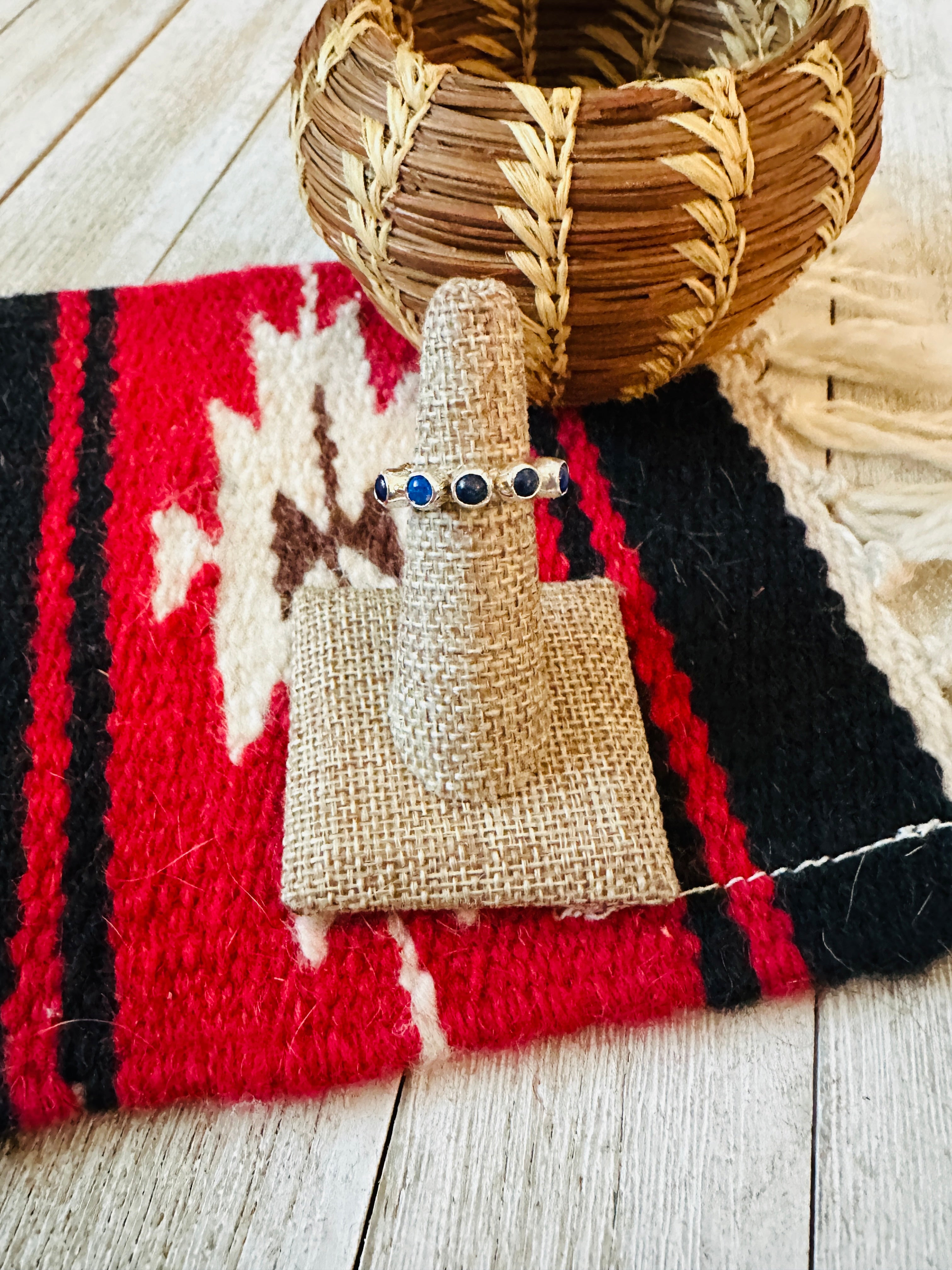 Handcrafted Lapis & Sterling Silver Band Ring Size 5.5