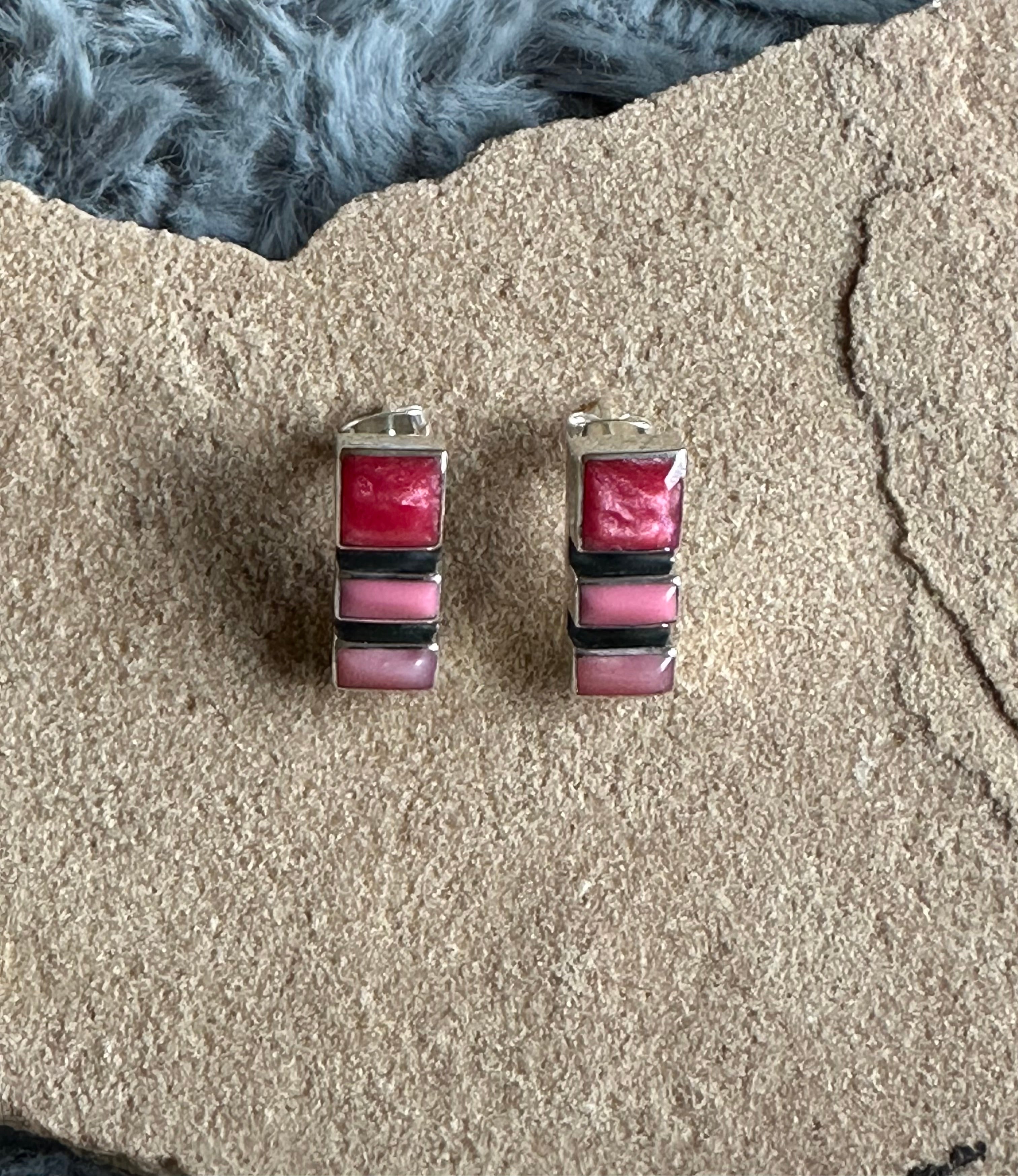 Rose Mosaic Sterling Silver Earrings