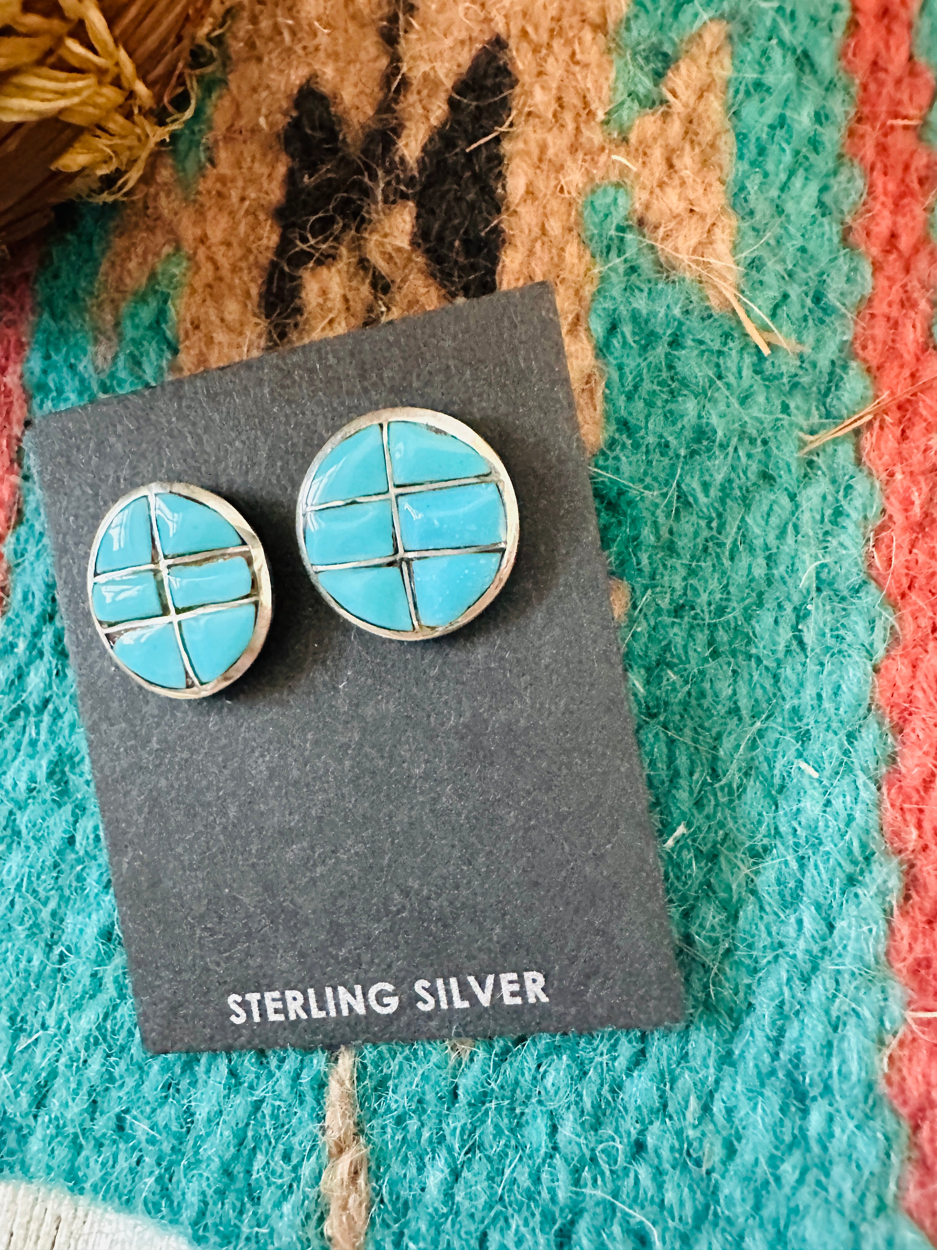 Handcrafted Turquoise & Sterling Silver Inlay Post Earrings