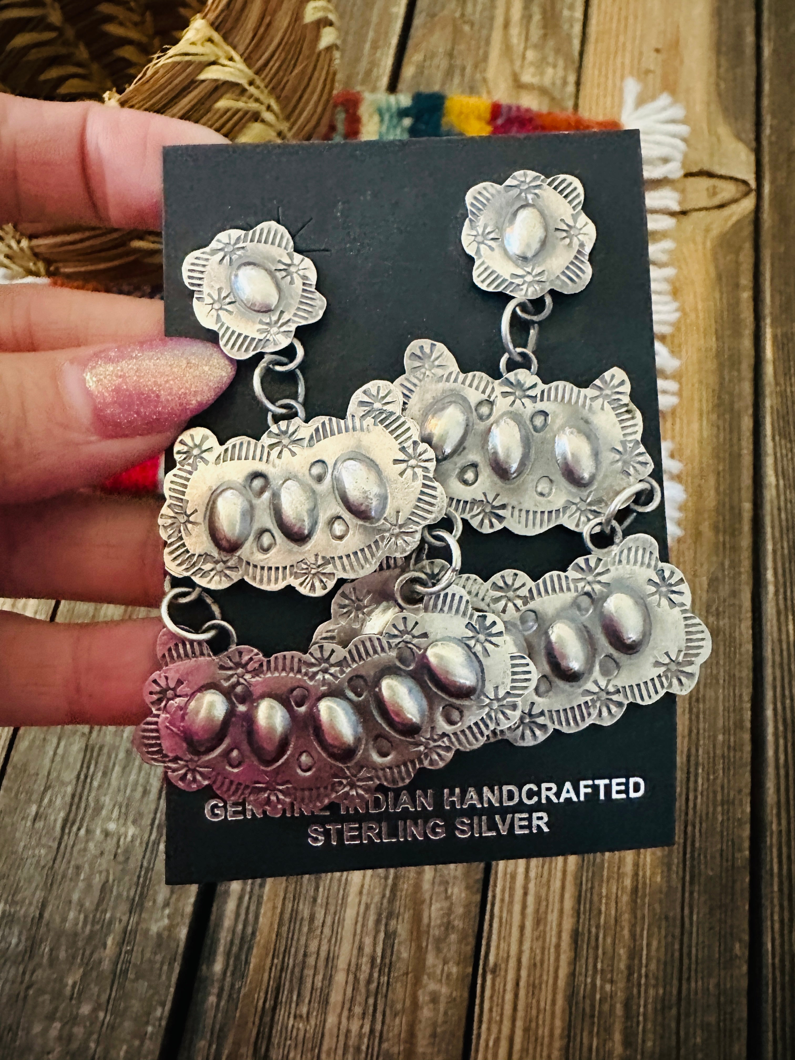 Handcrafted Sterling Silver Concho Dangle Earrings