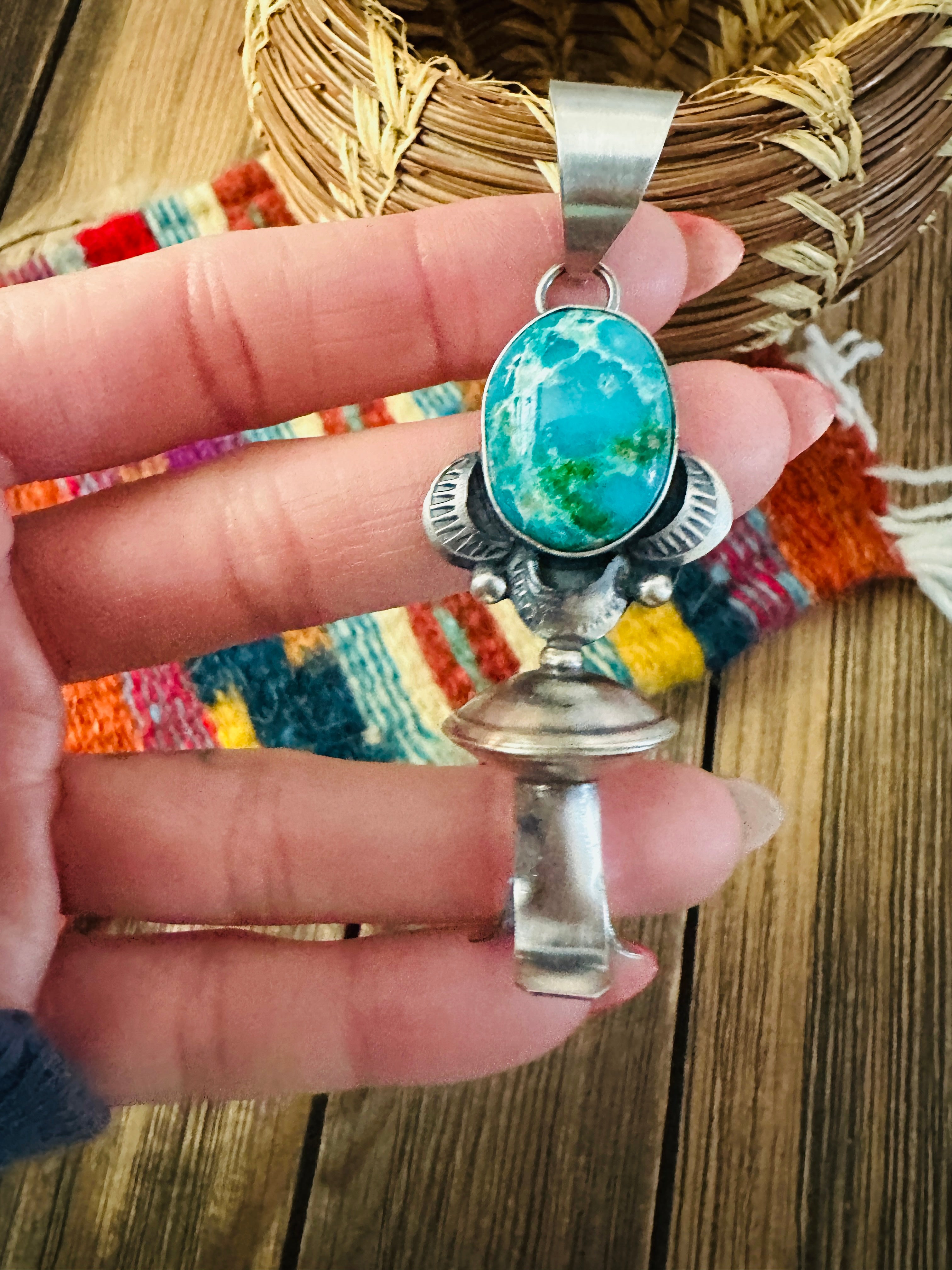 Handcrafted Sterling Silver & Sonoran Mountain Turquoise Blossom Pendant
