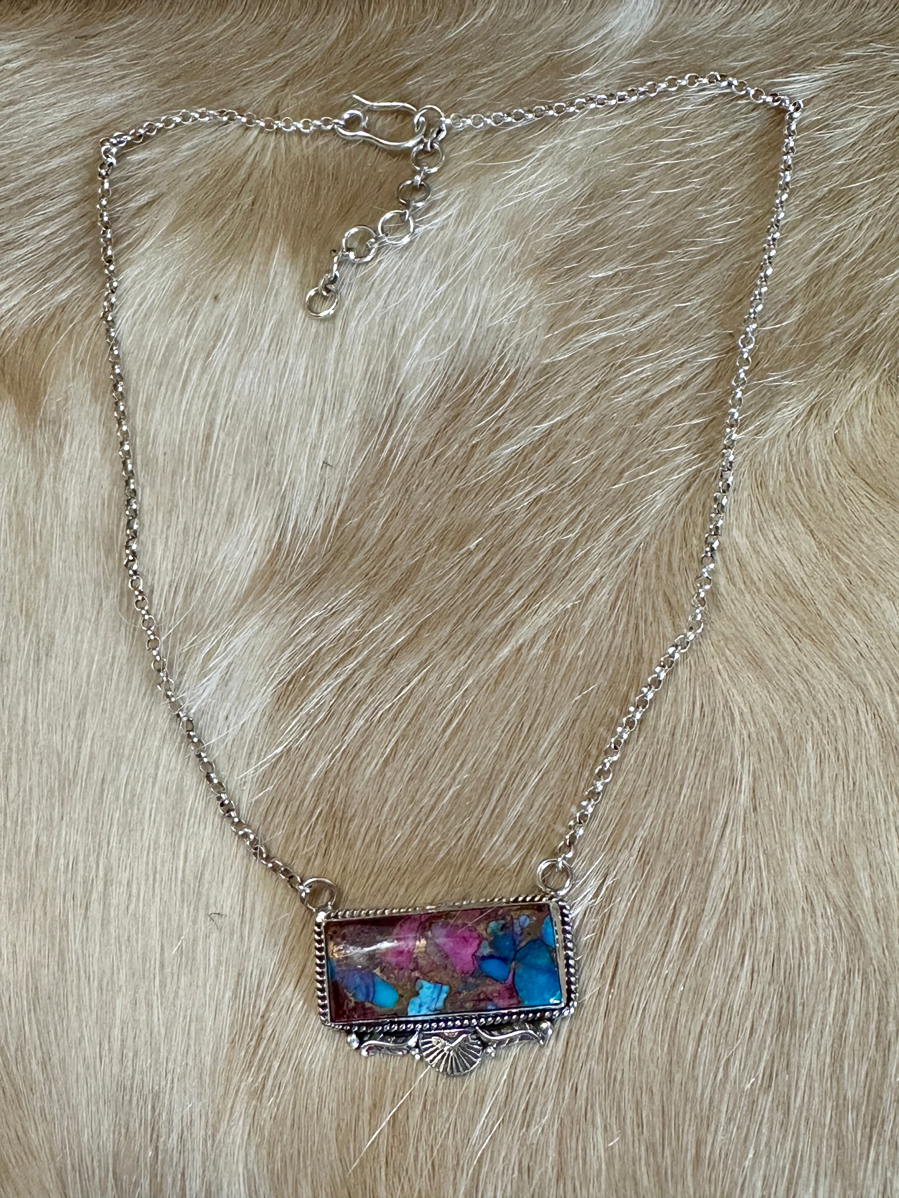 Handmade Pink Dream Mojave & Sterling Silver Bar Necklace