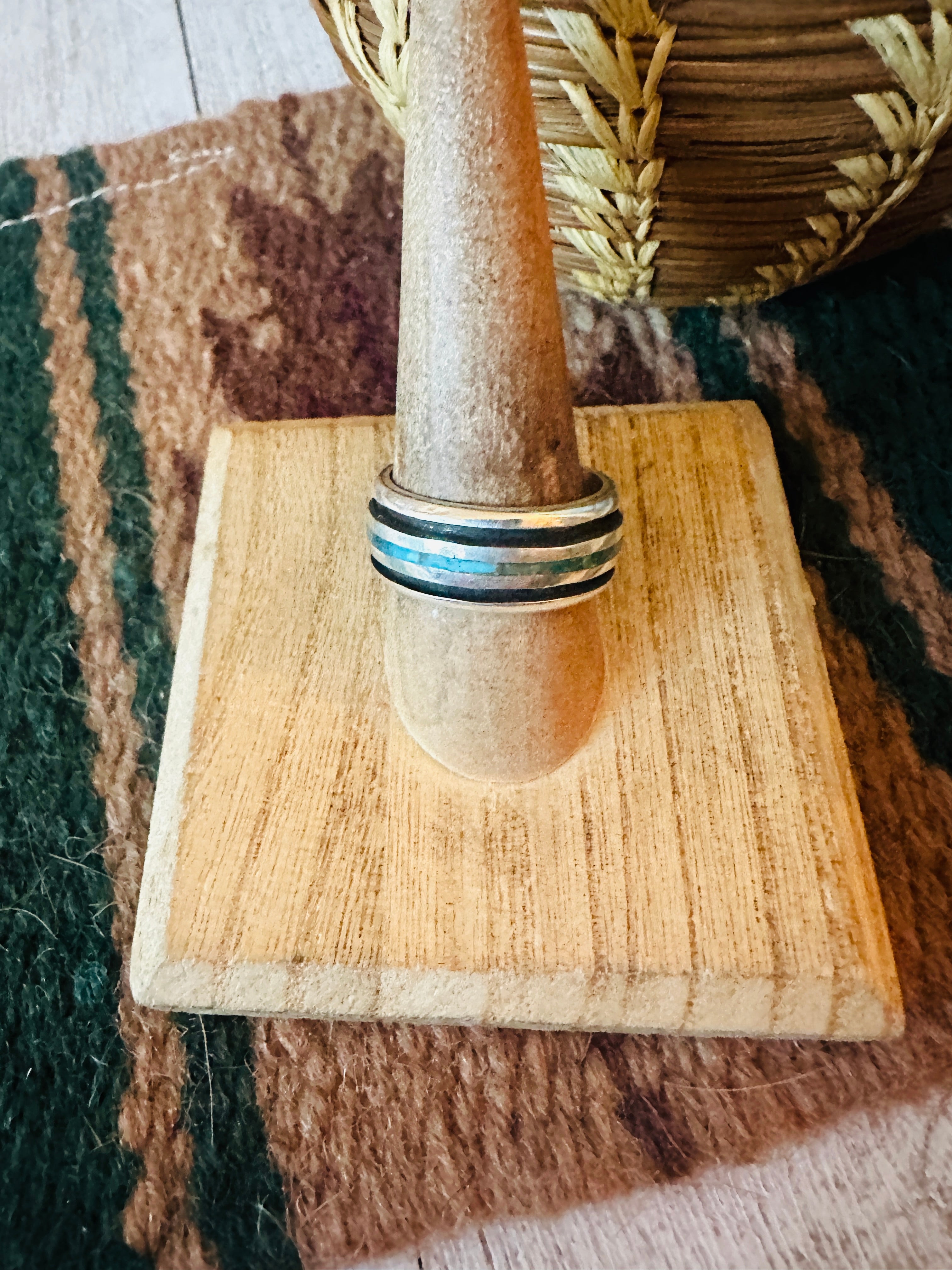 Handcrafted Sterling Silver & Turquoise Inlay Band Ring