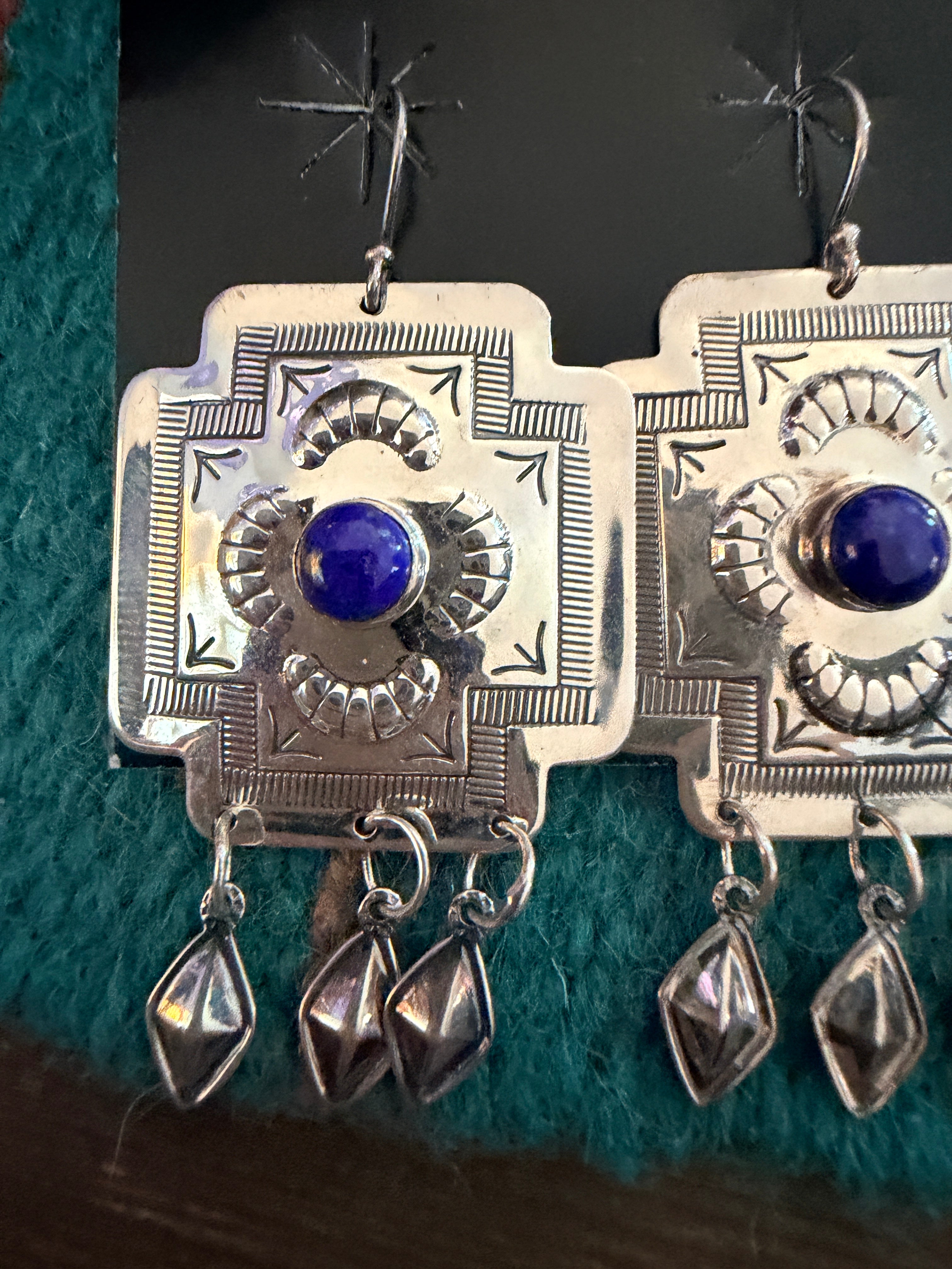 Handcrafted Lapis & Sterling Silver Cross Dangle Earrings