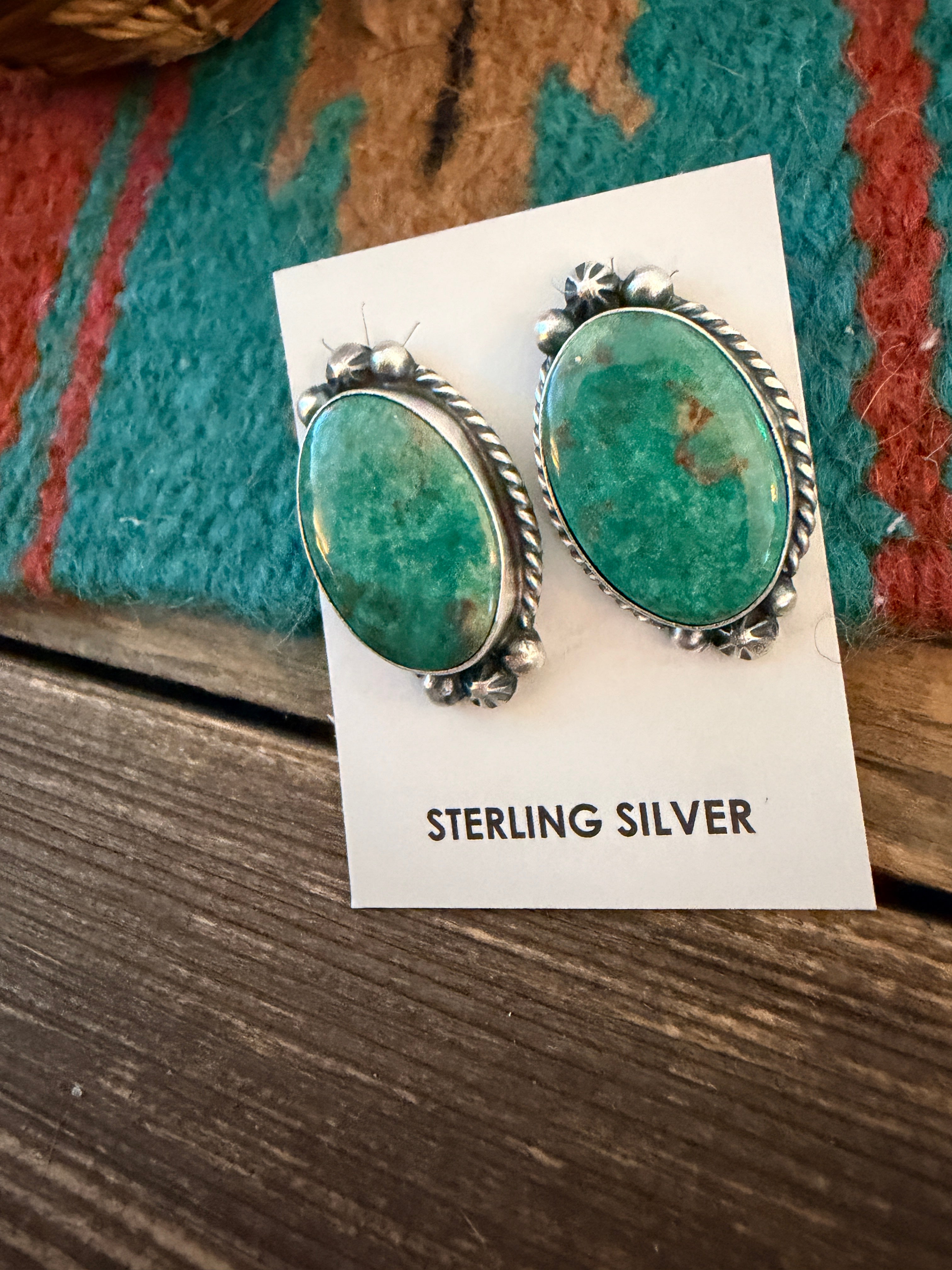 Handcrafted Turquoise & Sterling Silver Post Earrings
