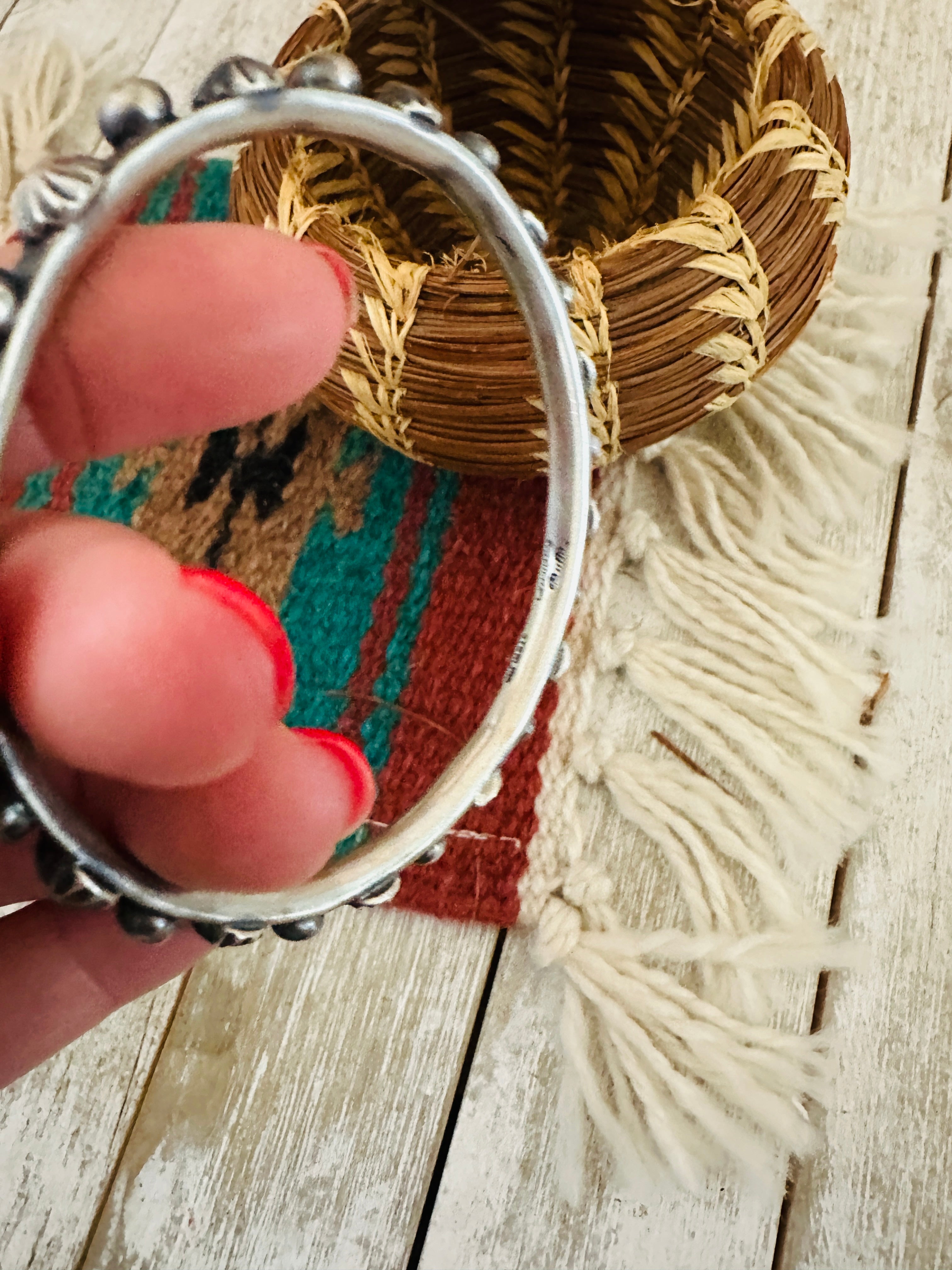 Chimney Butte Navajo Sterling Silver Studded Bangle Bracelet