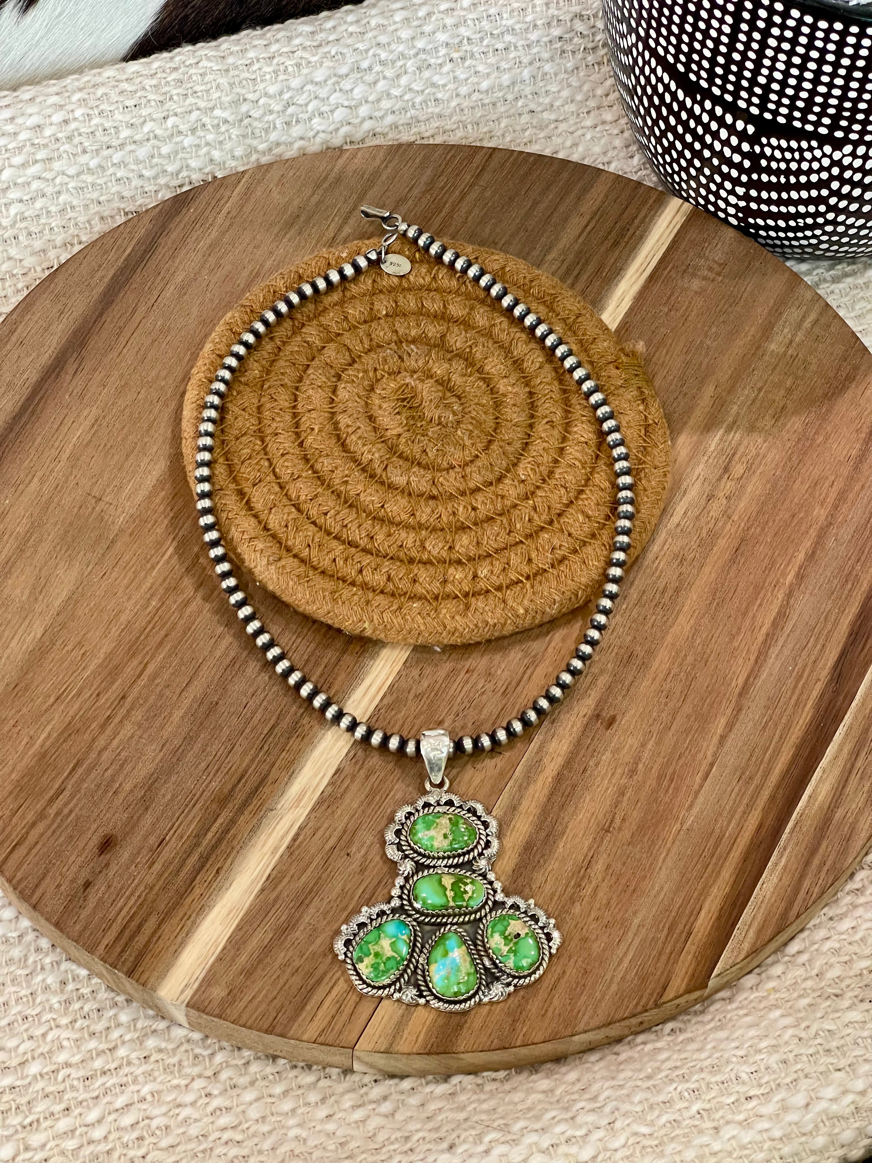 Beautiful Handmade Sterling Silver & Sonoran Mountain Turquoise Cluster Pendant