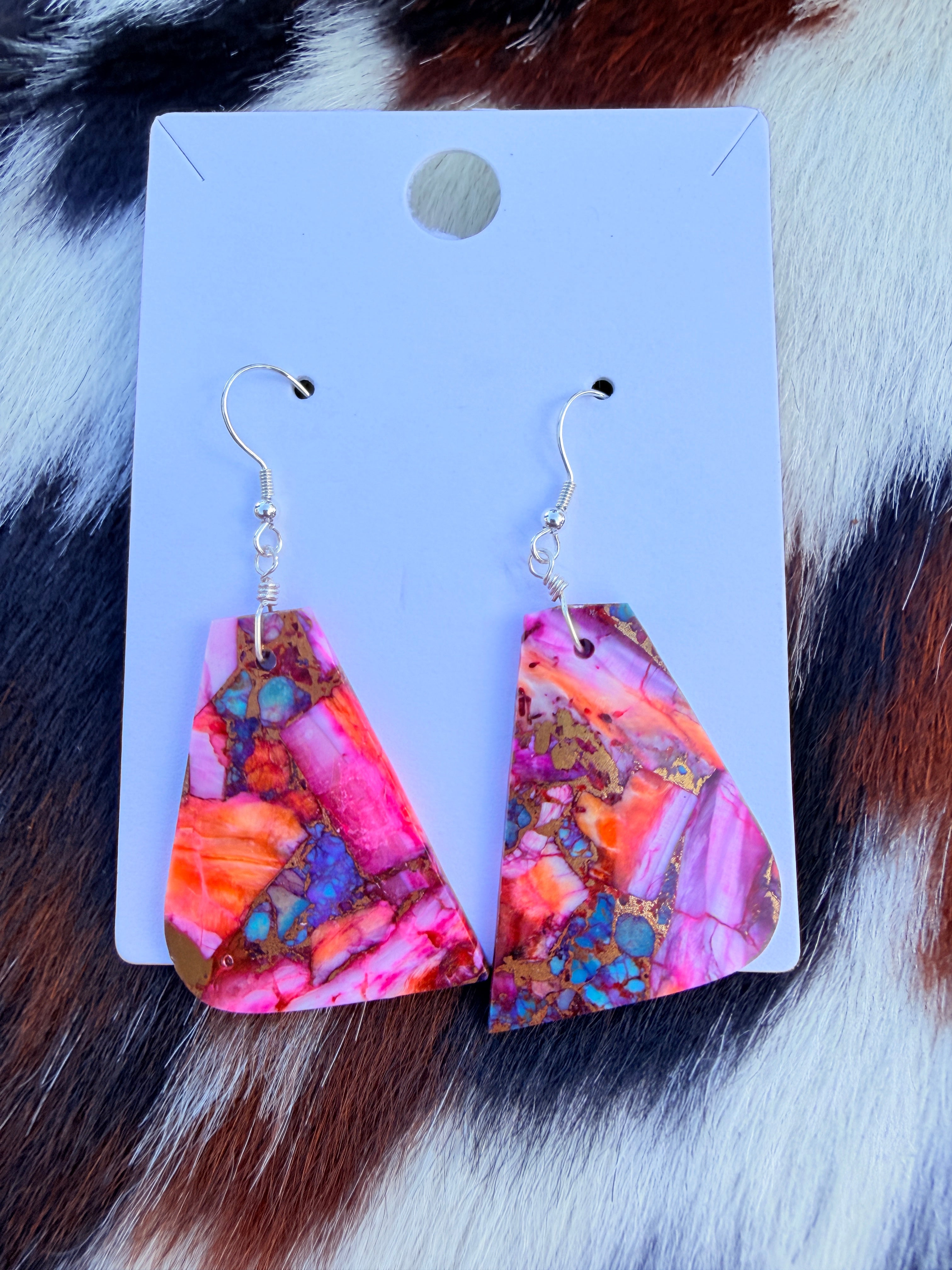 Handcrafted Sterling Silver & Pink Dream Mojave Slab Dangle Earrings
