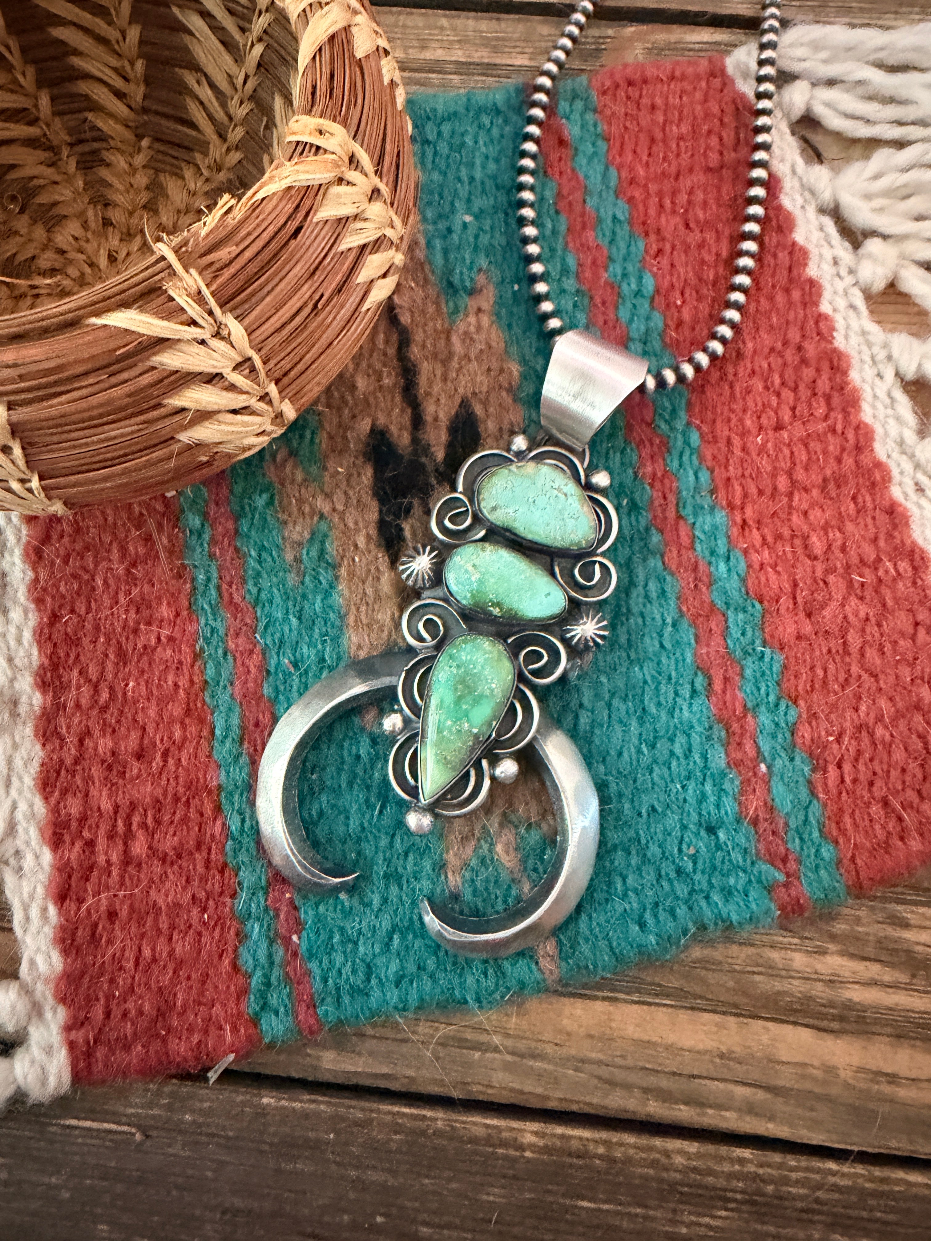 Handcrafted Sterling Silver & Sonoran Mountain Turquoise Naja Pendant by Chimney Butte