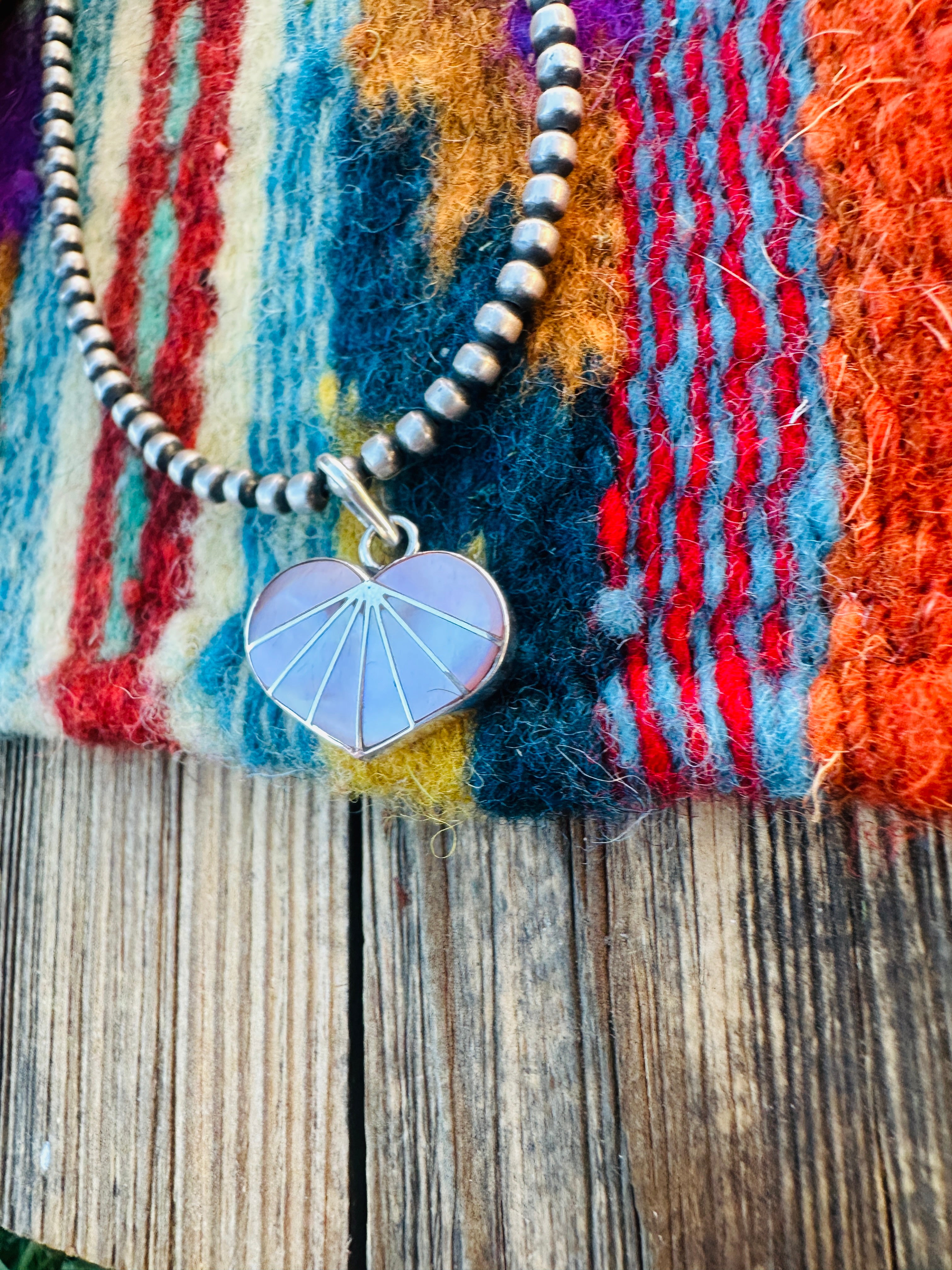 Handcrafted Sterling Silver and Mother of Pearl Inlay Heart Pendant