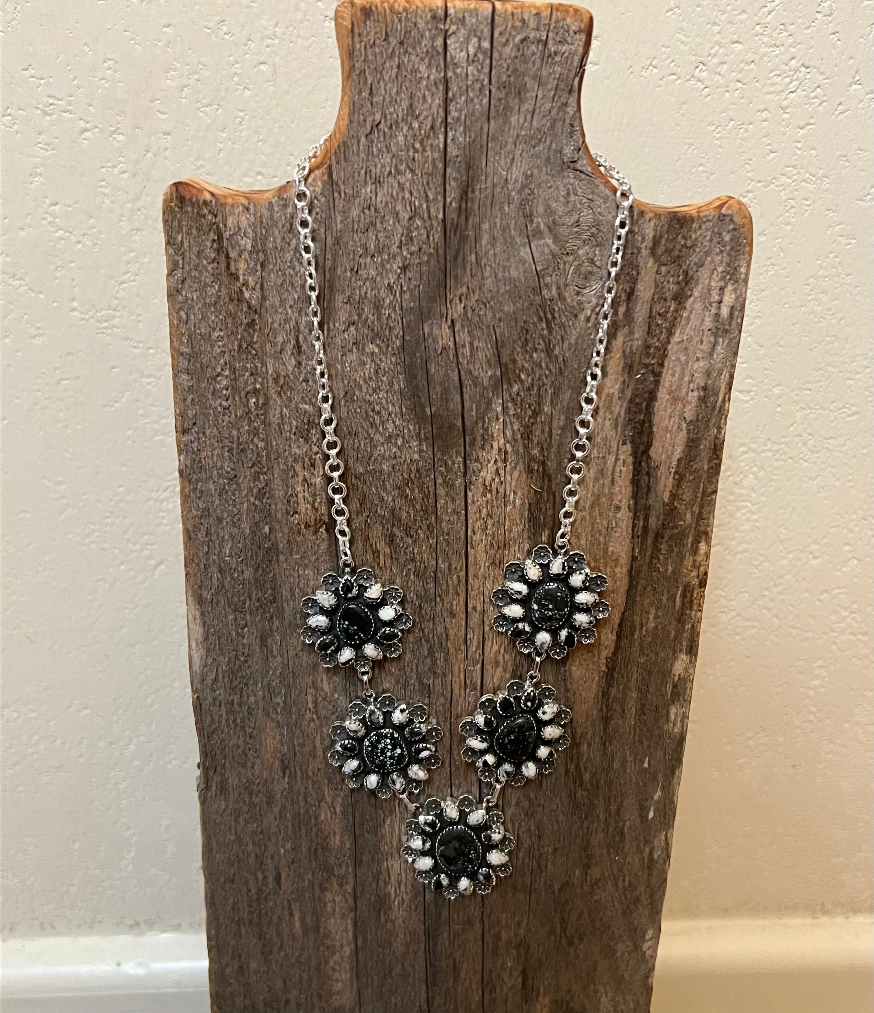 Handmade Newlander Turquoise & White Buffalo Sterling Silver Drop Necklace