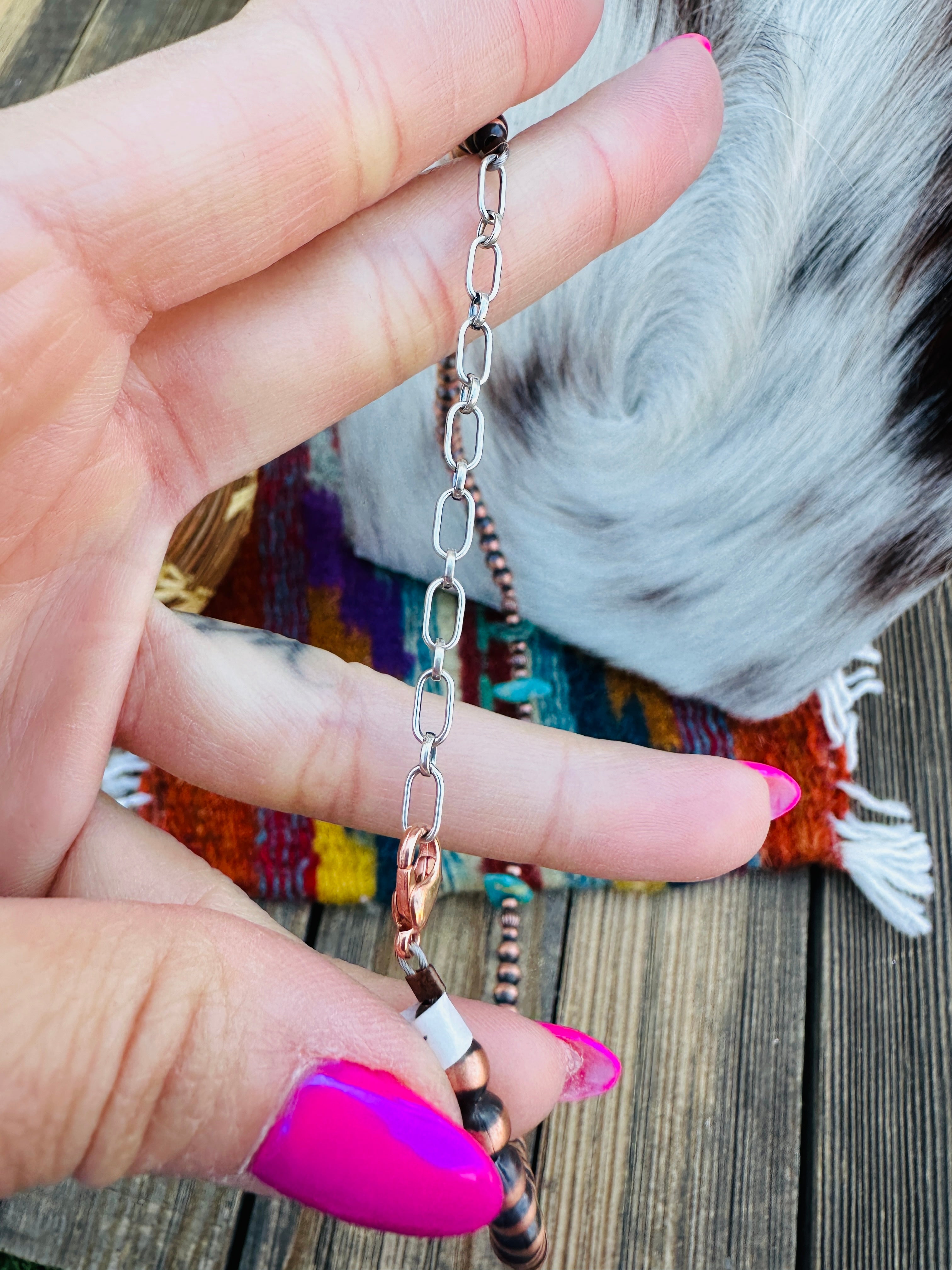 Handcrafted Turquoise & Copper 14” Beaded Necklace