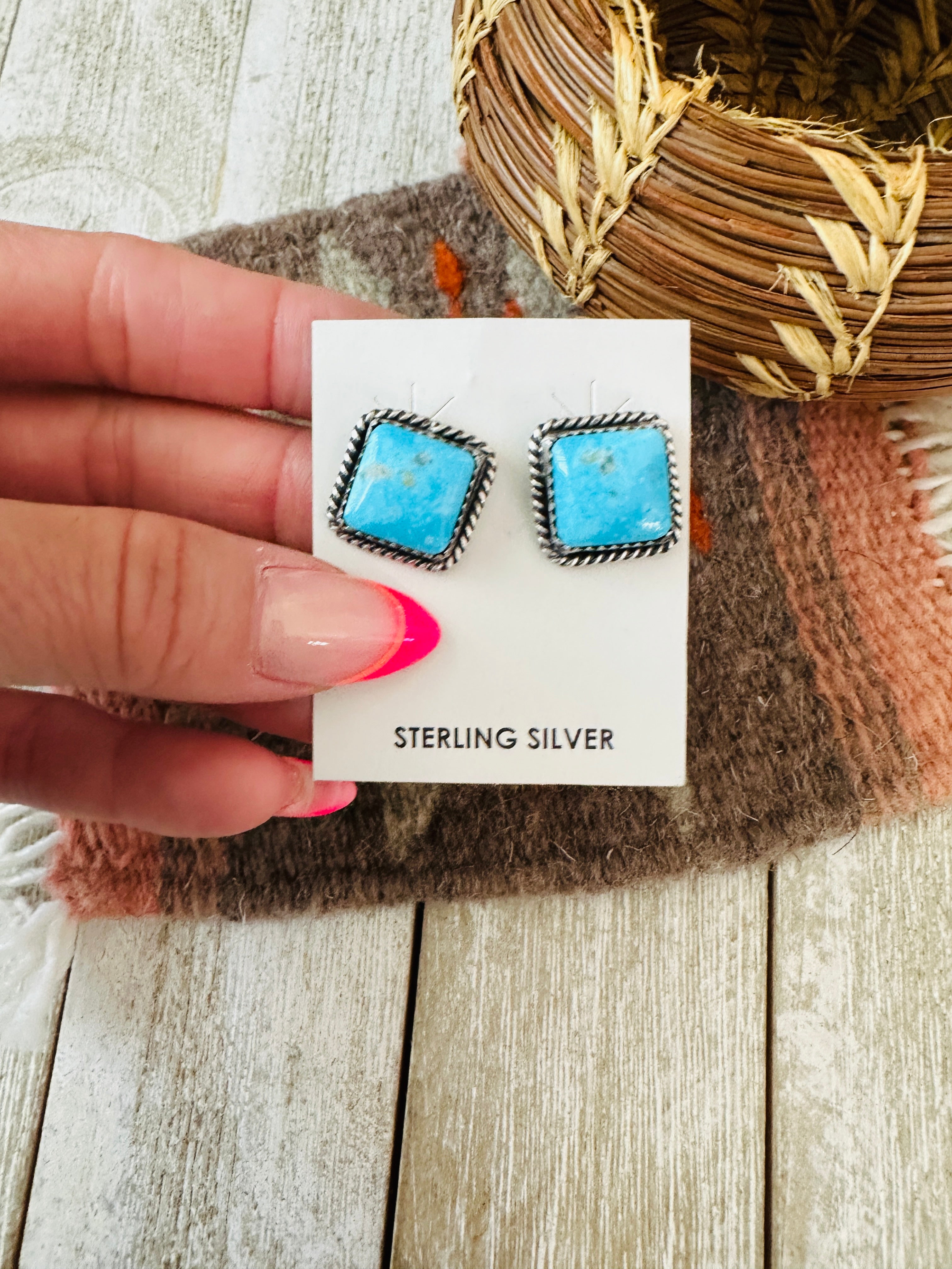 Handcrafted Sterling Silver & Turquoise Square Post Earrings