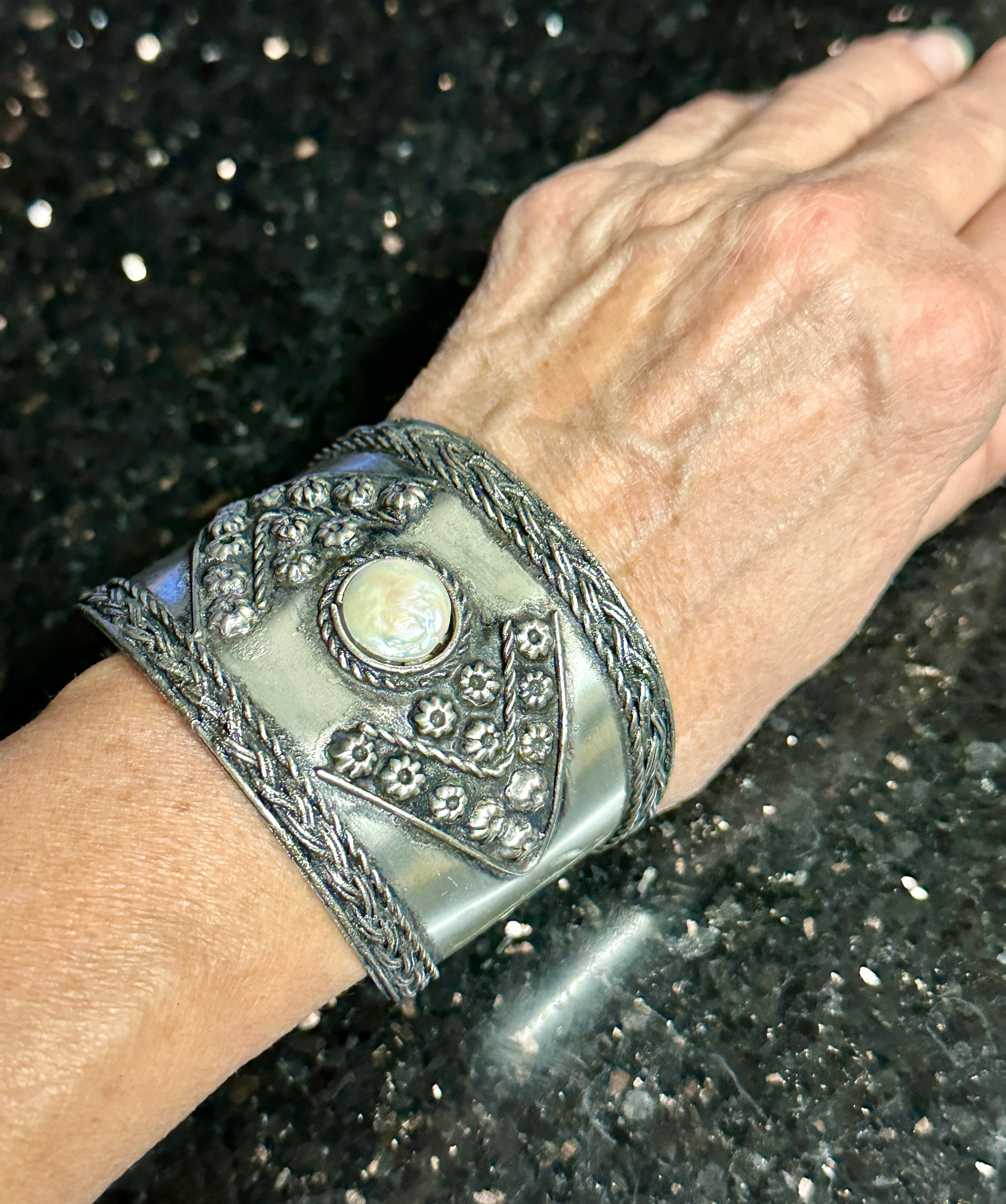 Silver-Plated Brass Pearl Cuff Bracelet